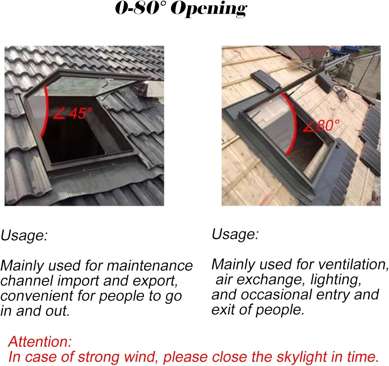 Outdoor Customizable Attic Skylight Lids, Manhole/Cellars Exit Cover with Gas Strut Rods Rubber Seal Strip 90°Swivel Handle, Industrial Basement Exit Covers