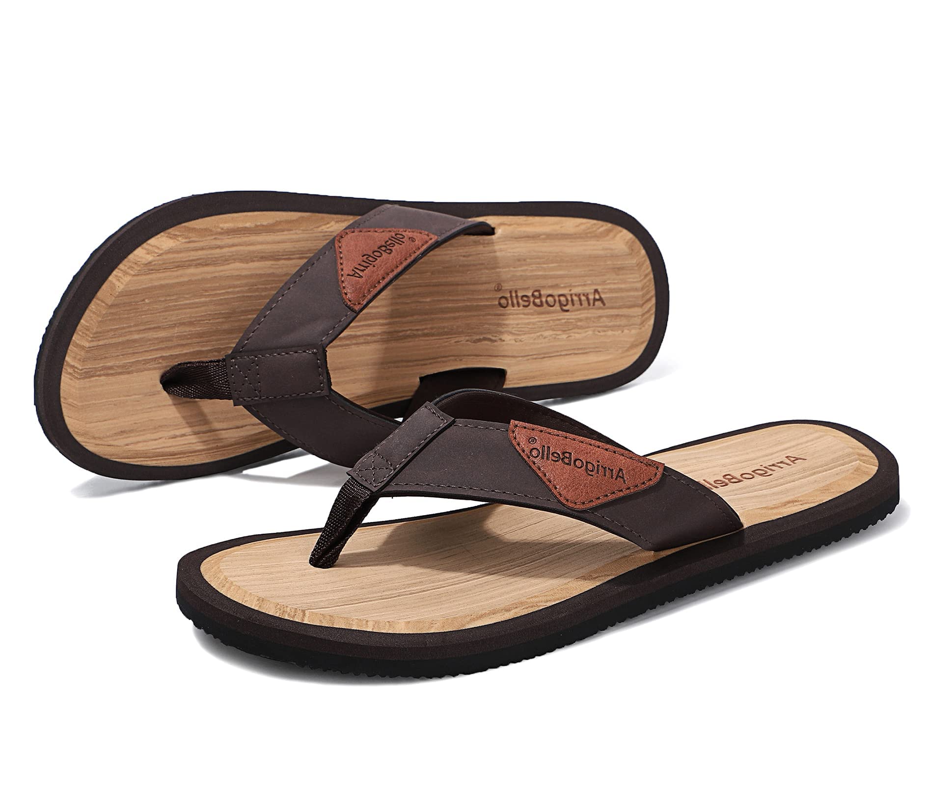 ARRIGO BELLO Flip Flops Herren Zehentrenner Leder badelatschen Sommerschuhe Rutschfest Sandalen Flipflop Größe 41-46