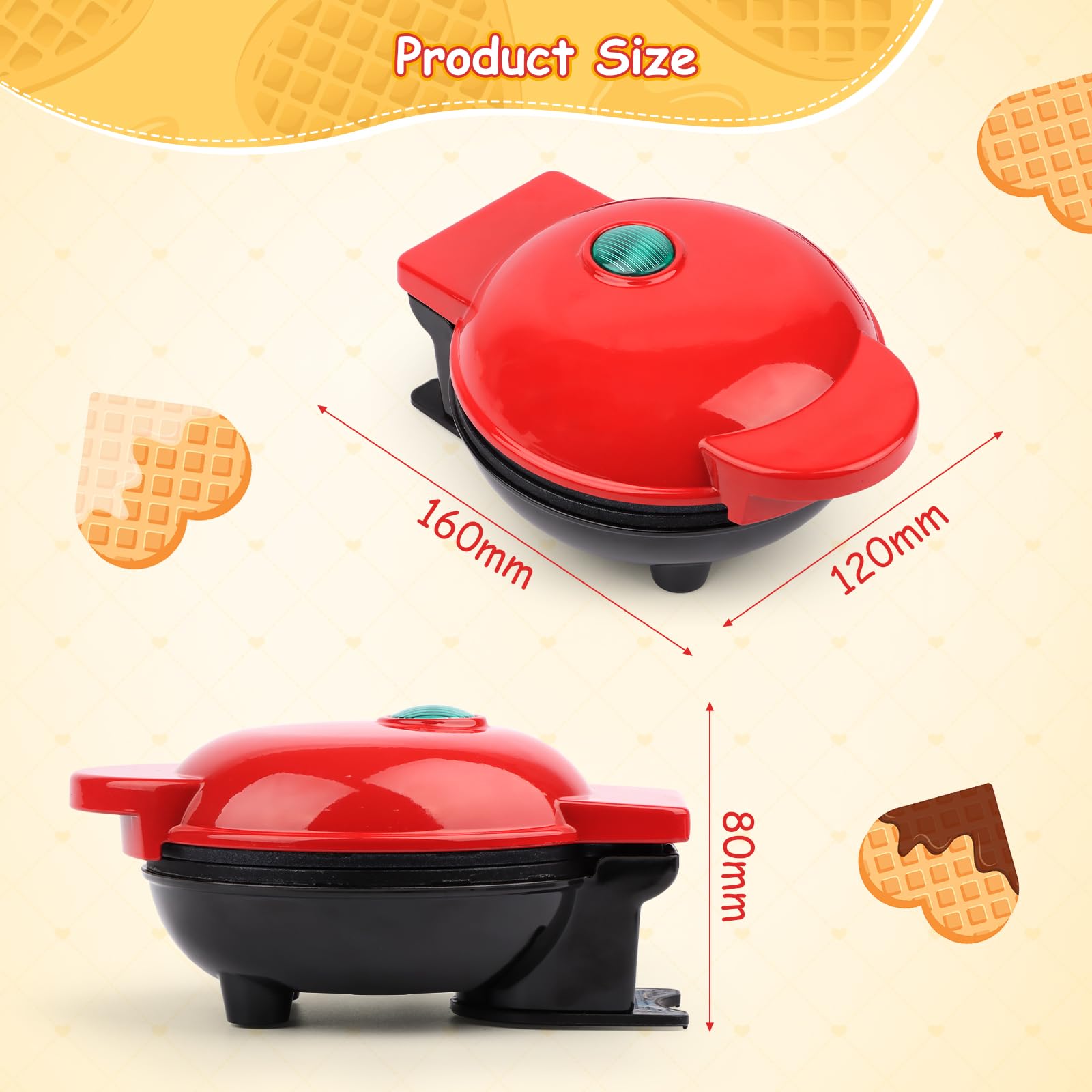 Mini Gofrera en Forma de Corazón, RISVOWO 350W Maquina de Gofres con Antiadherente, Gofreras Eléctrica para Cumpleaños Infantiles, Fiestas Familiares, Pascua o Navidad Mini waffle Iron Heart Shape