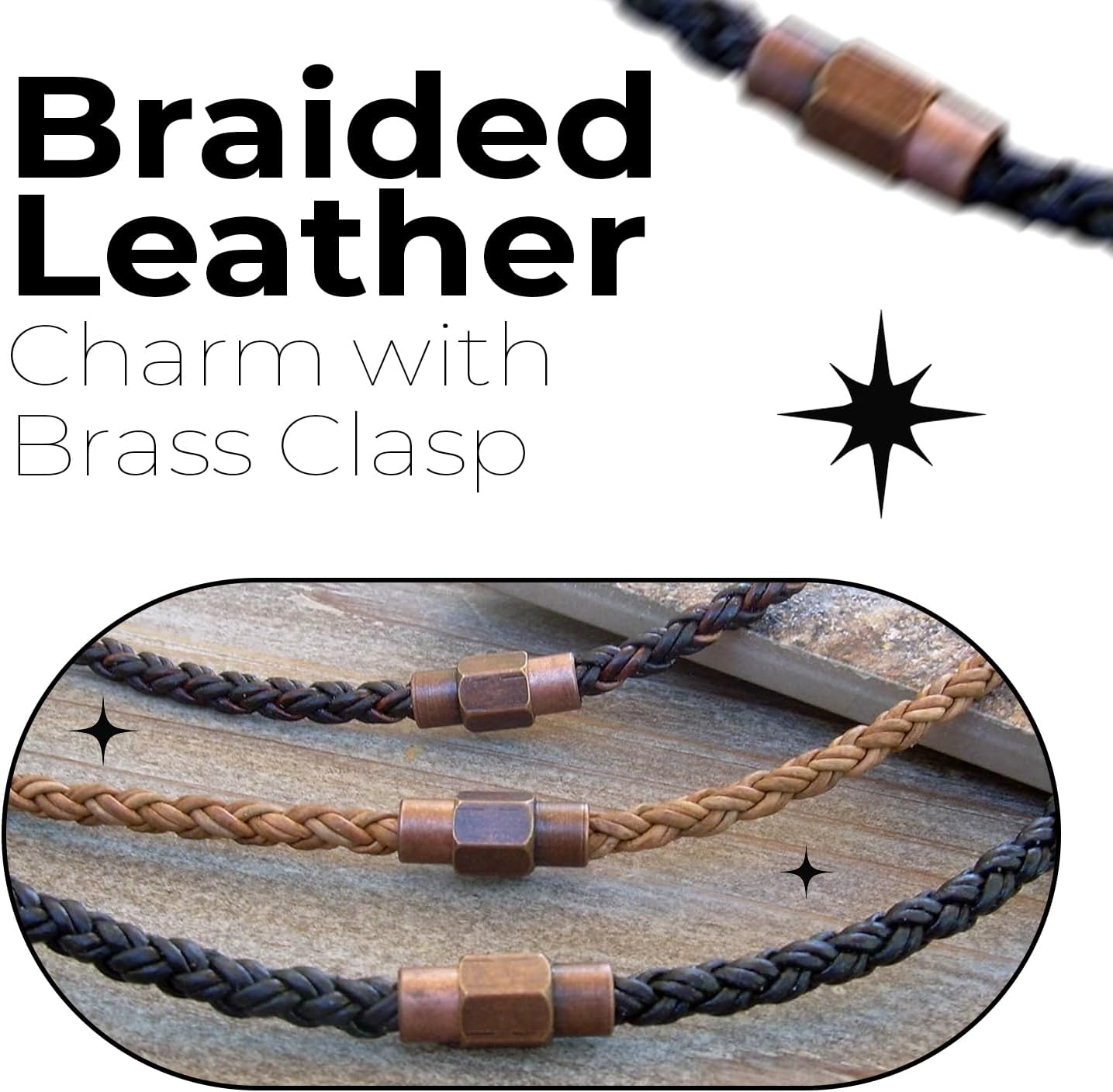 Handmade Braided Leather Necklace – Copper Toned Brass Magnetic Clasp Chain for Men - Genuine Antique Brown Leather Necklace for Women - 16,18,20 inch or Custom