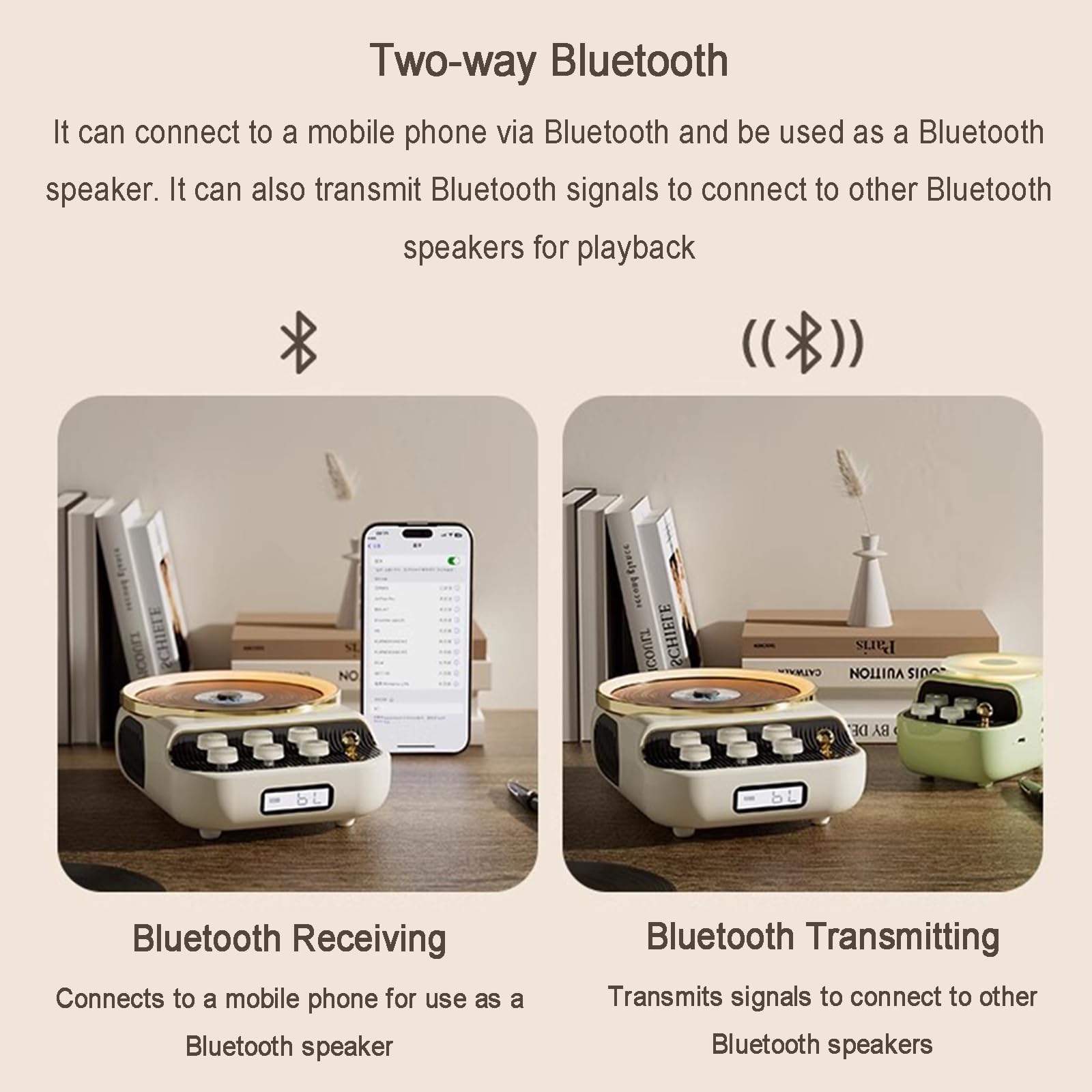 Lettore CD retrò, Lettore CD Portatile con Bluetooth, Luce Ambientale, Effetto Sonoro Stereo a 360°, Supporto Scheda TF, CD、CD-R/CD-RW, per Auto, Casa