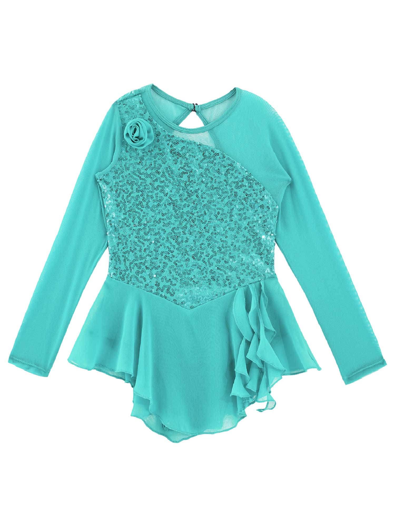 YiZYiF Vestito da Pattinaggio Artistico Bambina Pizzo Floreale Abito da Balletto Ginnastica Artistica a Manica Lunga Body da Danza Ballo Ragazza tutù in Tulle Dancewear