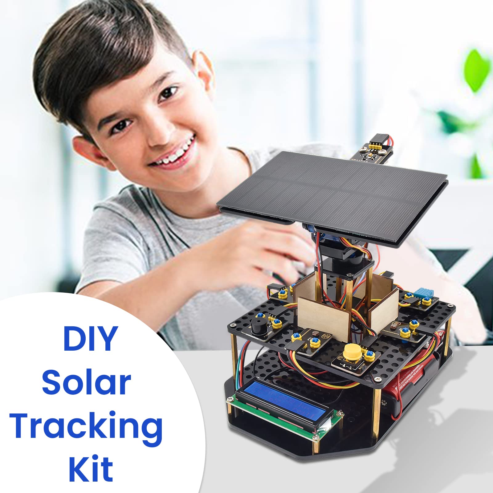KEYESTUDIO DIY Solar Tracking Electronic Kit for Arduino UNO IDE, Temperature and Humidity Sensor,BH1750 Light Sensor etc.Edu Programming Gift for Adults