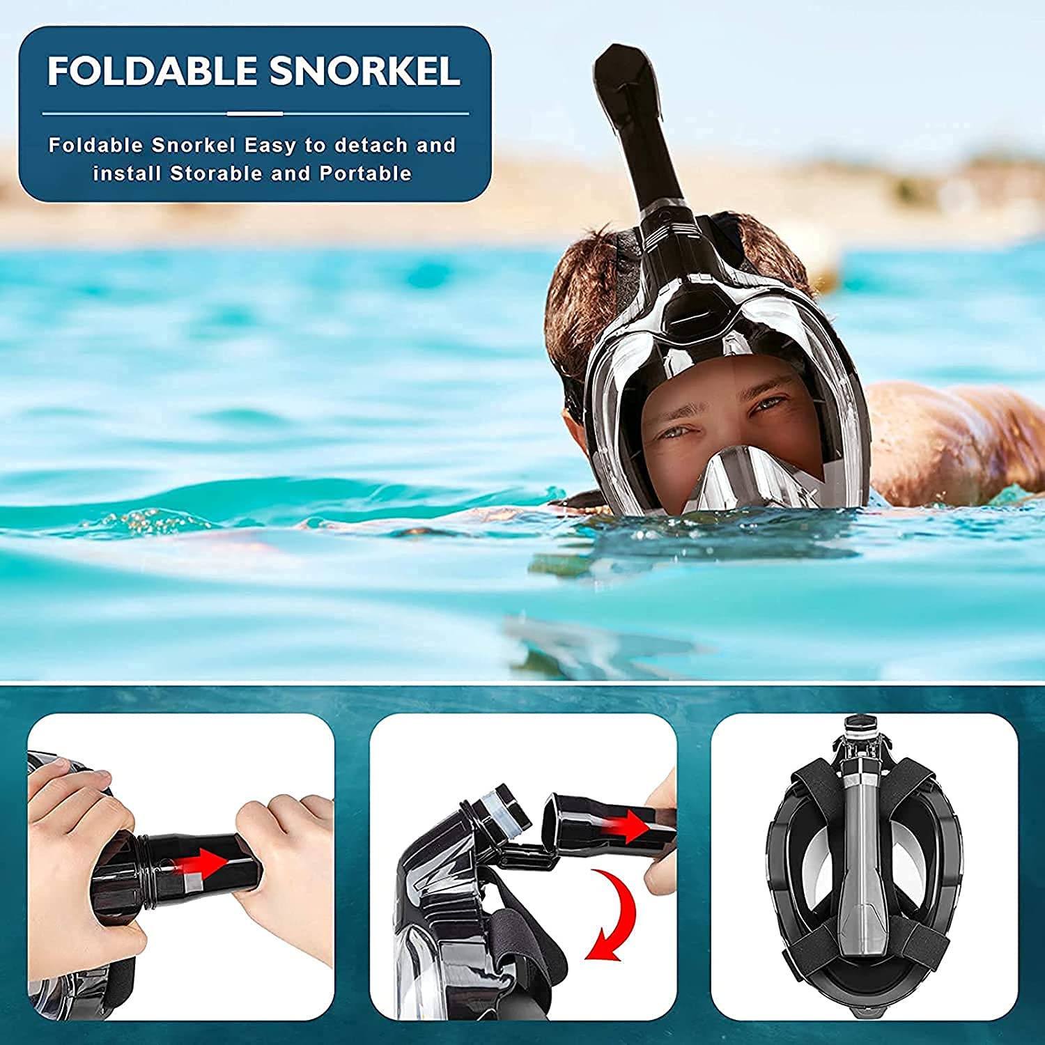 Masque de plongée intégral Pliable Facile à Respirer, Masque de plongée panoramique à 180 ° antibuée et Anti-Fuite pour Adultes et Enfants/Rose