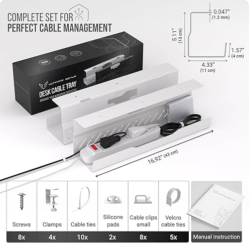 Miniatura 6 de Bandeja de organización de cables para debajo del escritorio, sin taladro, organización de cables, organizador de cables, gran capacidad de carga,