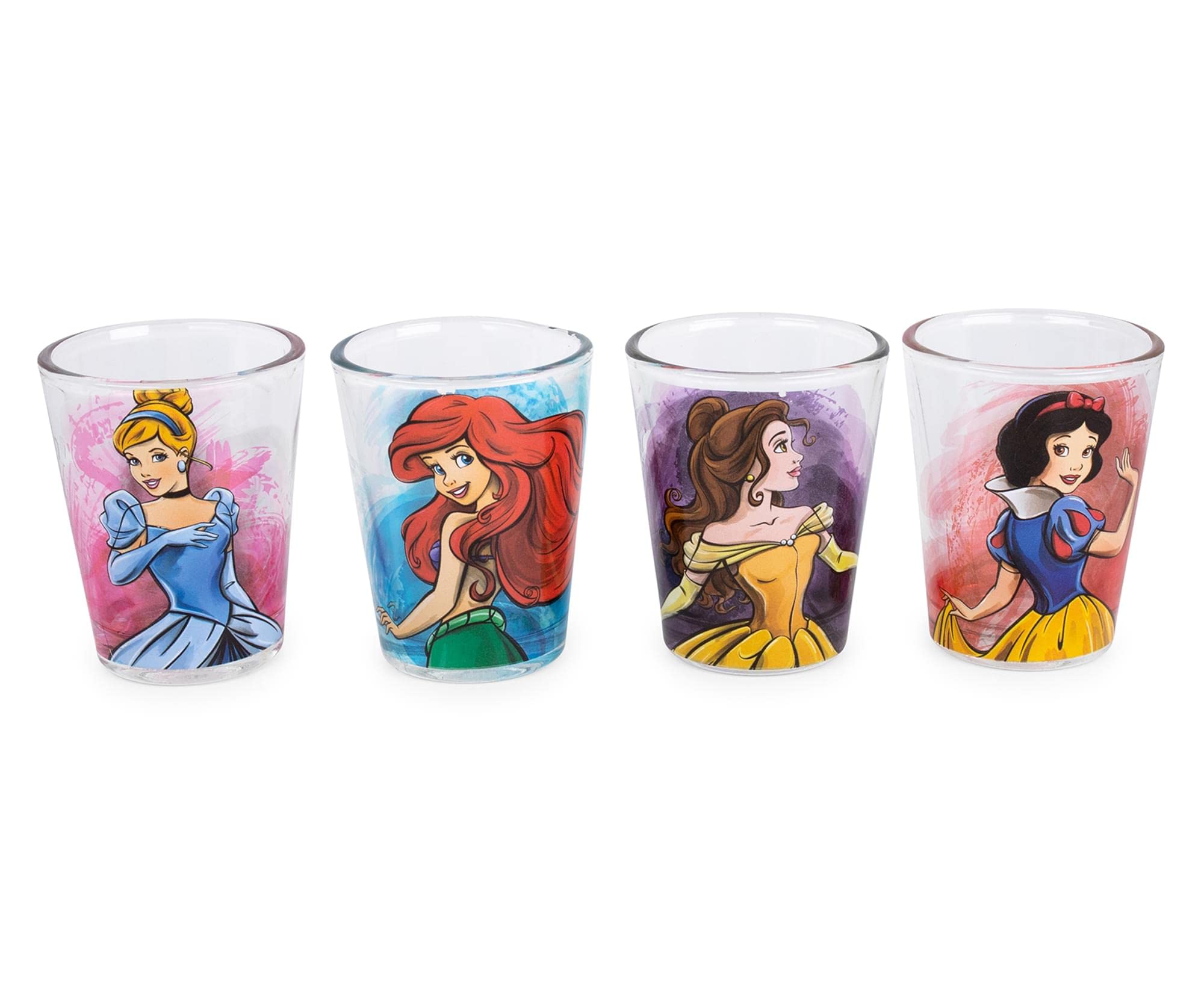 Silver Buffalo Disney Princess Featuring Snow White, Cinderella, Ariel, and Belle 4 Pack Mini Glasses, 1.5 Ounces