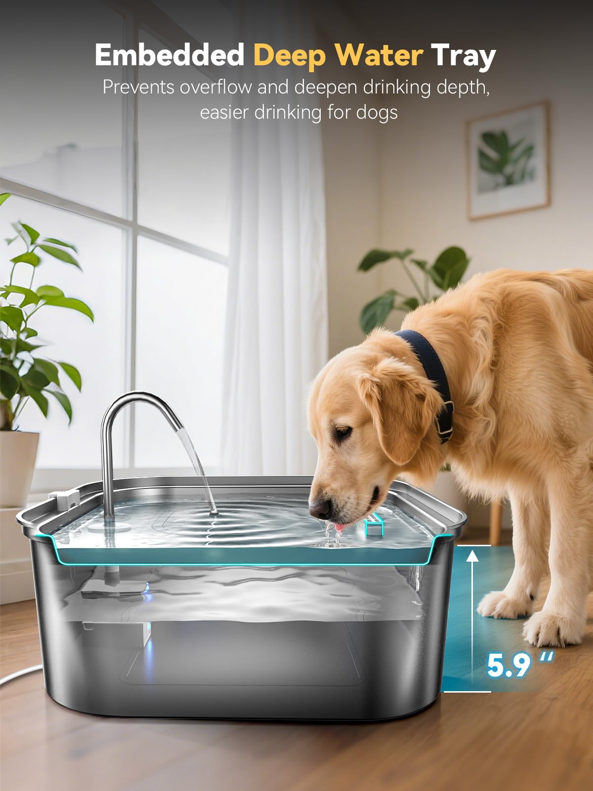 Grande fontana d'acqua per cani da 14 l, in acciaio inox, per cani di taglia grande e famiglie di animali domestici, finestra visibile e area per bere molto ampia, aumenta la capacità e consente di