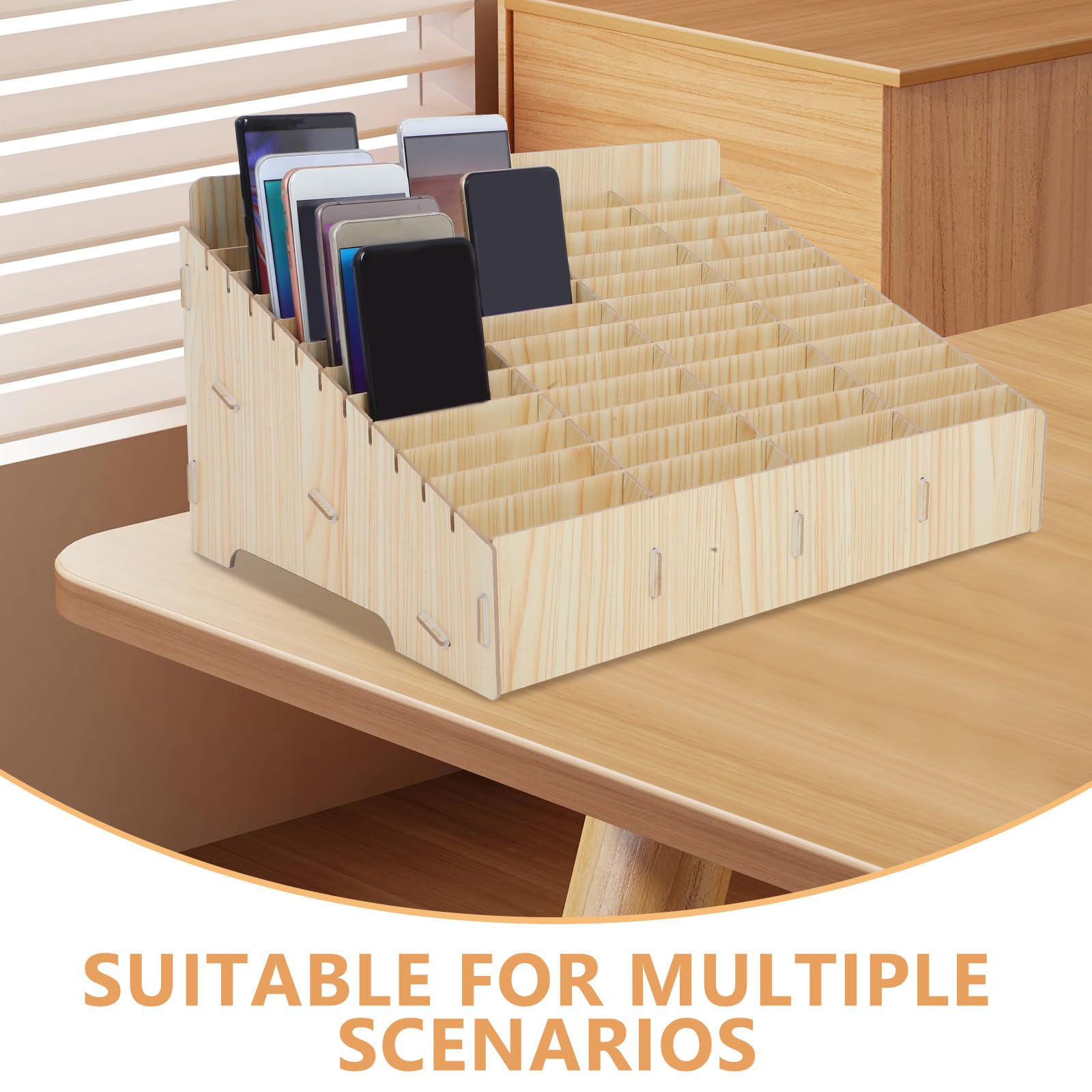 CRAFTHROU Caja de Almacenamiento 48 Rejillas Multigrid de Madera para Teléfono Móvil Organizador Fácil de Categorizar y Ahorro de Espacio para Oficina y Aula