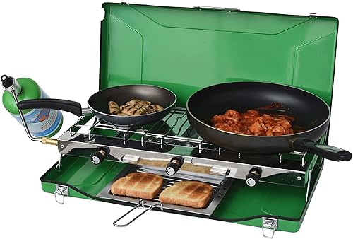 Miniatura 3 de Flame King YSNBBQ-136M - Parrilla portátil de 3 quemadores con bandeja para tostadas, ideal para cocinar al aire libre, mochileros, compatible con