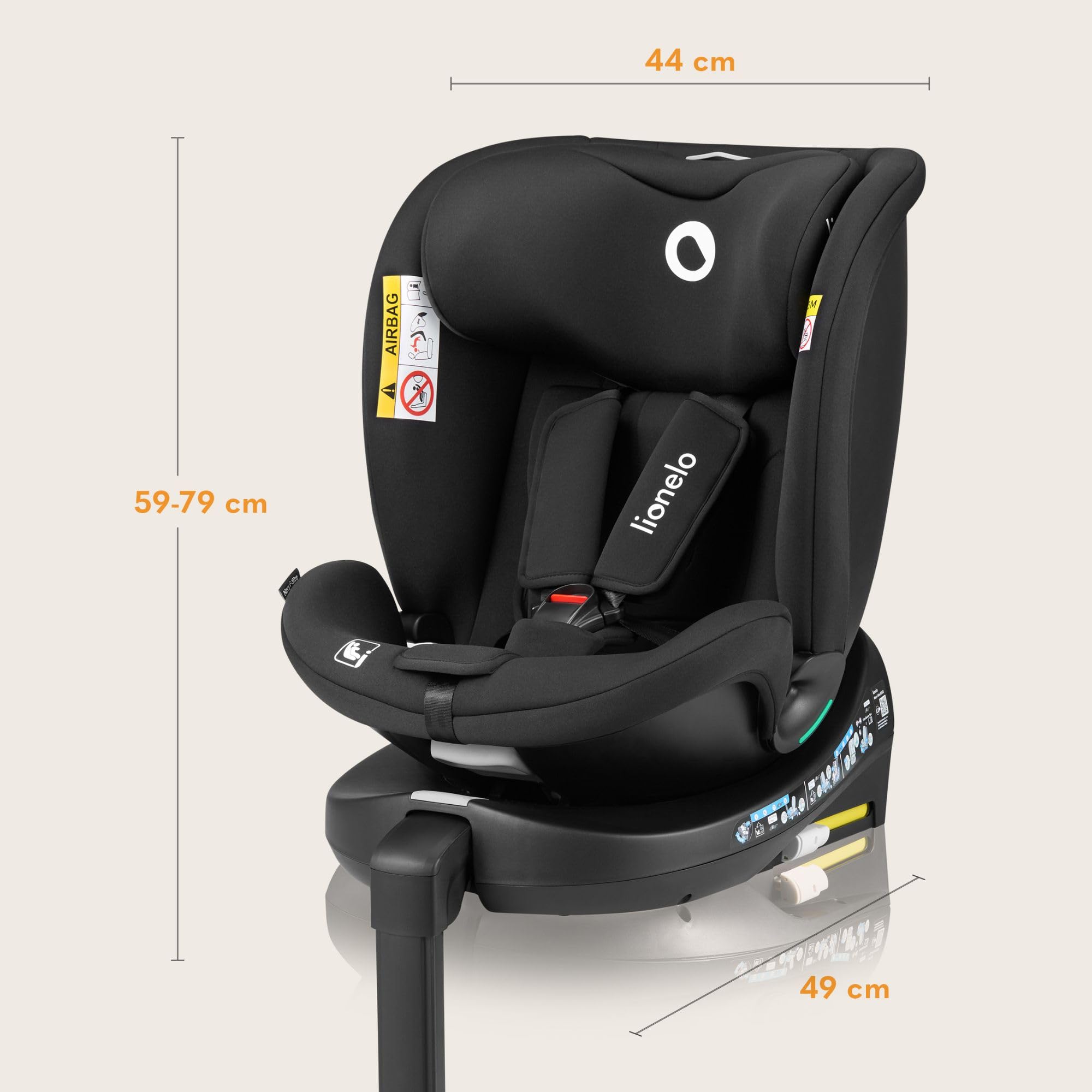 LIONELO NAVY i-Size Fotelik Samochodowy Obrotowy 360° Dziecięcy 40-150 cm Grupa 0+1 2 3 Montaż Przód i Tył ISOFIX i Noga Stabilizacyjna Regulacja Zagłówka i Oparcia Wkładka Dri-Seat (czarny) | Montaż skierowany do przodu i do tyłu, ISOFIX i podnóżek, regu