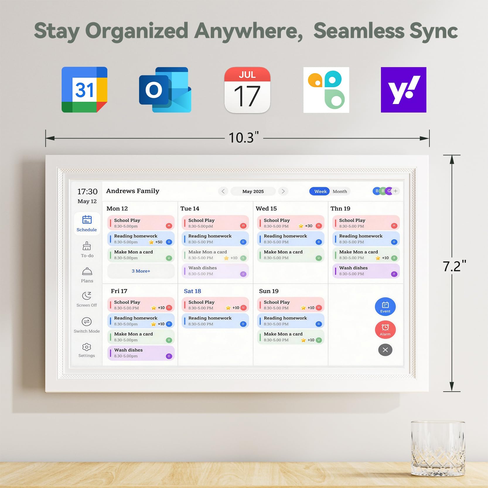 Digitaler Kalender, elektronischer Kalender, Wand-Touchscreen, ECalendar-Planer mit digitalem Bilderrahmen für Familien-Organizer, automatische Synchronisierung mit Familienplaner, Hausarbeit und