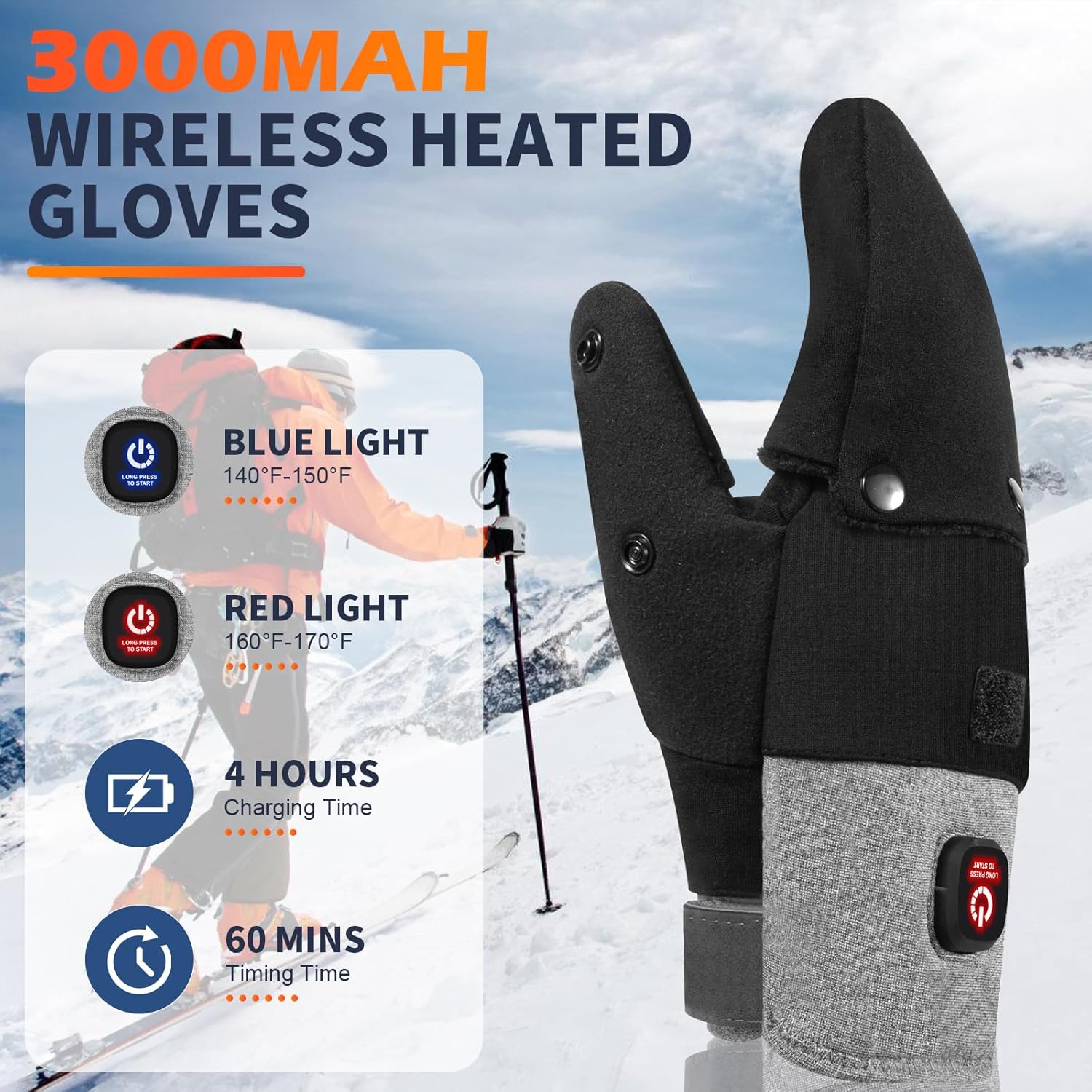 Heated Gloves for Men Women, Rechargeable Detachable Full & Half Hands Heated Glove Fingerless Electric Heating Gloves Hand Warmer for Work, Hunting, Skiing, Outdoor Work - Image 5