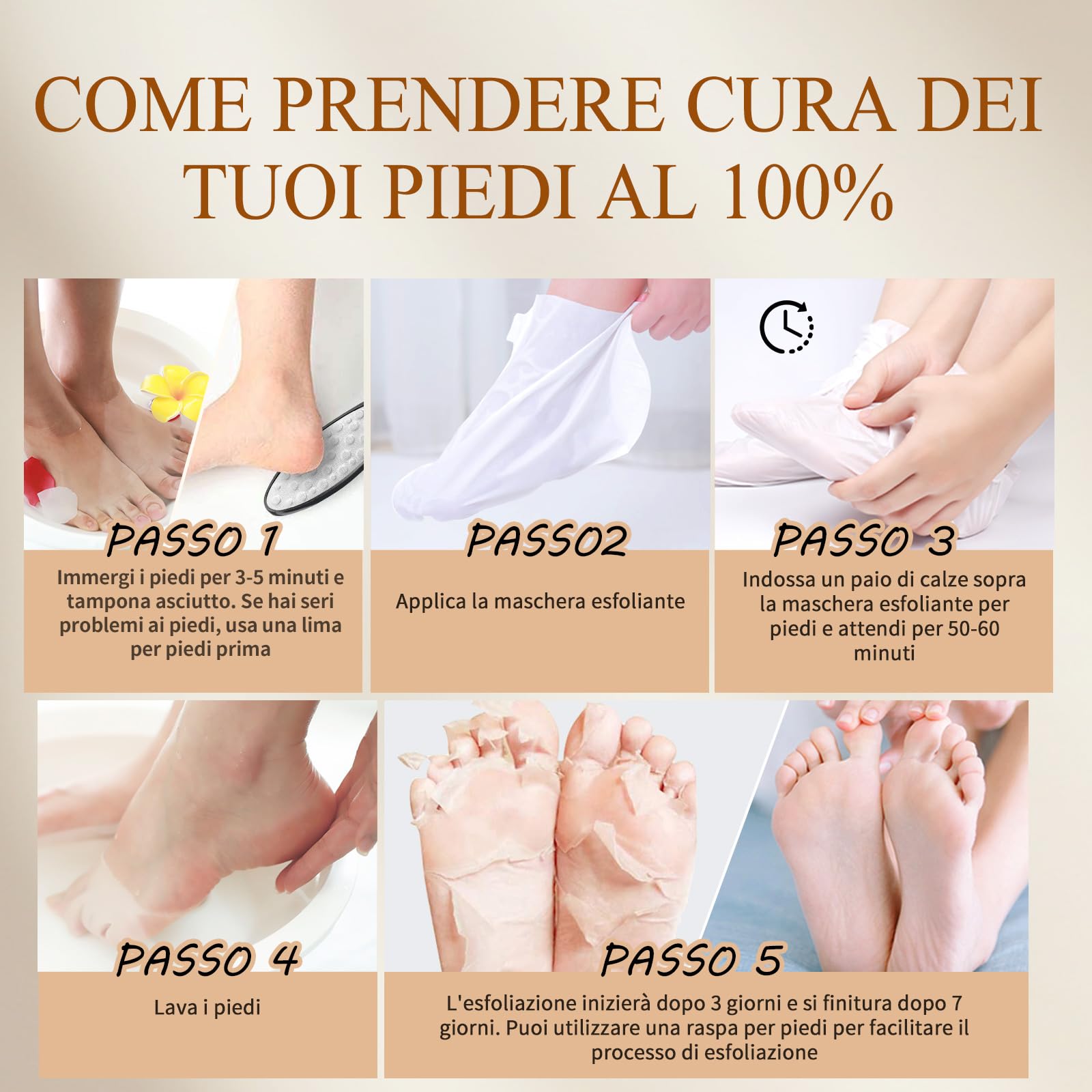 LA.PERSONAL Maschere Piedi 5 paia Peeling Piedi con Raspa Piedi e Calzini, Maschera Esfoliante Piede, Lisci e Morbidi, Maschere Piede Idratante Per Tallone Secchi Screpolati, Pelle morta e Calli