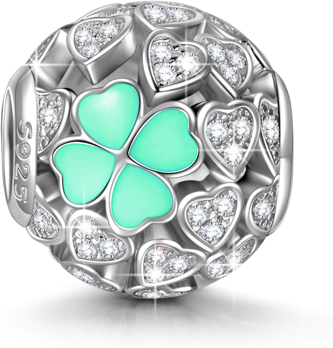 NINAQUEEN Pandora Charms Fitted Charm Women's Jewellery Best Gifts Green Four Leaf Clover 925 Silver Antibacterial Properties Jewellery for Her with Jewellery Box