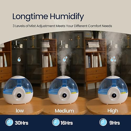Miniatura 6 de raydrop Humidificadores de 2.2L para dormitorio, humidificadores de niebla fría con temporizador, perilla digital, humidificador pequeño silencioso
