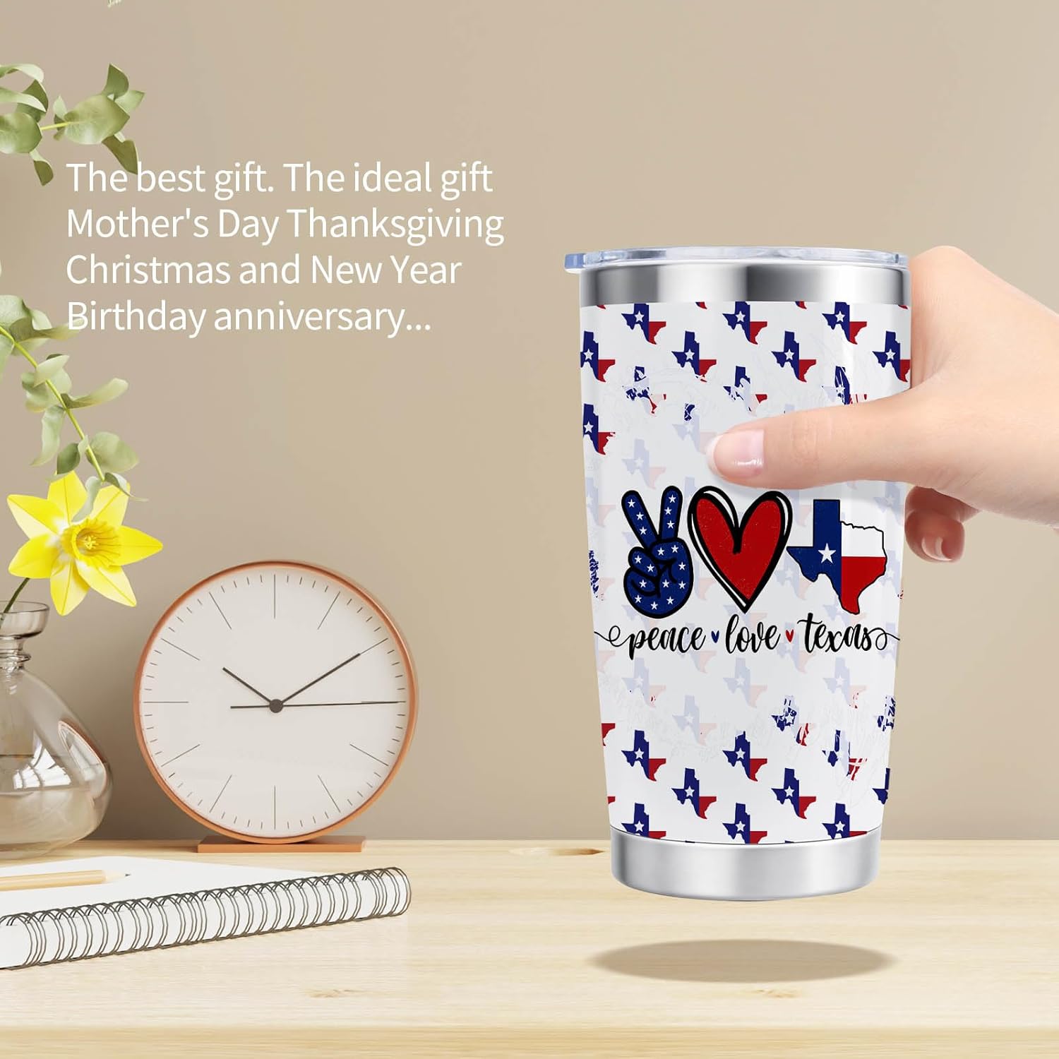 Peace Love Texas 20oz Stainless Steel Insulated Tumbler with Lid and Straw Long Distance Relationships Gift Teaxas Double Wall Vacuum Insulated Tumbler (Peace Love Texas) - Image 5
