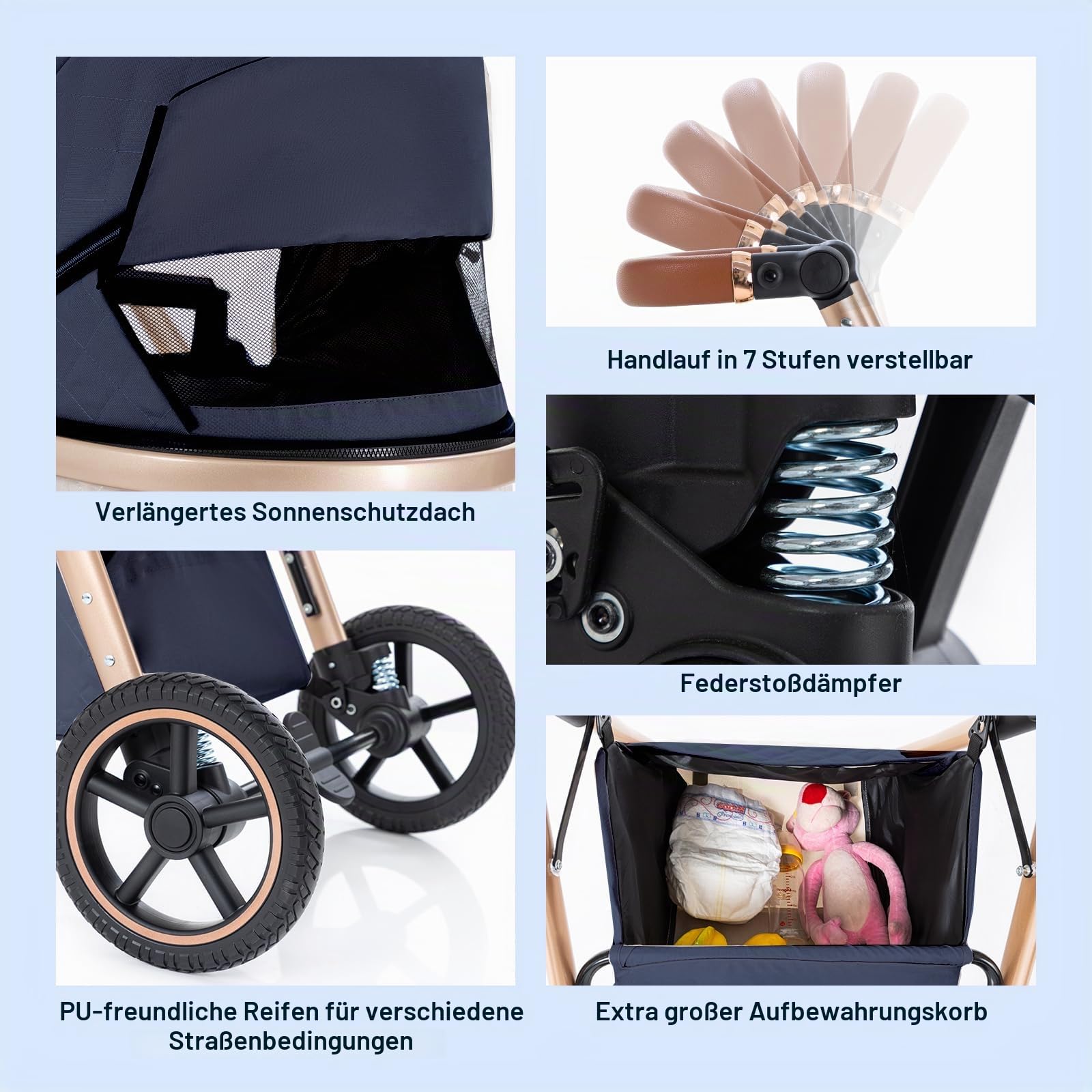 Gcarebb 3 in 1 Kinderwagen Reisesystem Mit Isofix Base, Buggy Mit Auto Babyschale, Mit Höhenverstellbarer Kinderwagen Komplettset, KombiKinderwagen Mit Aluminiumrahmen für Neugeborene 0 bis 3 Jahre