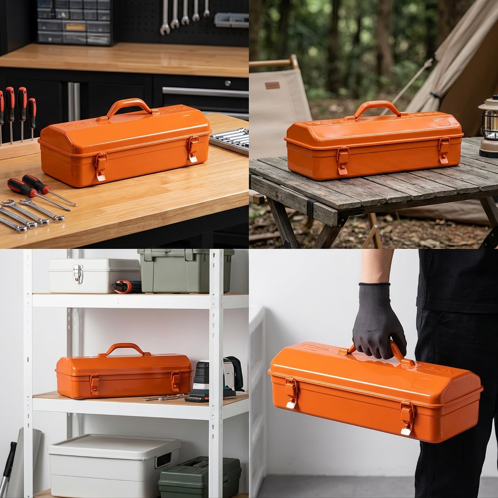 Caja Herramientas Metal Robusto Resistente, Caja Herramientas con Asa, Multiusos, para Taller, Negro