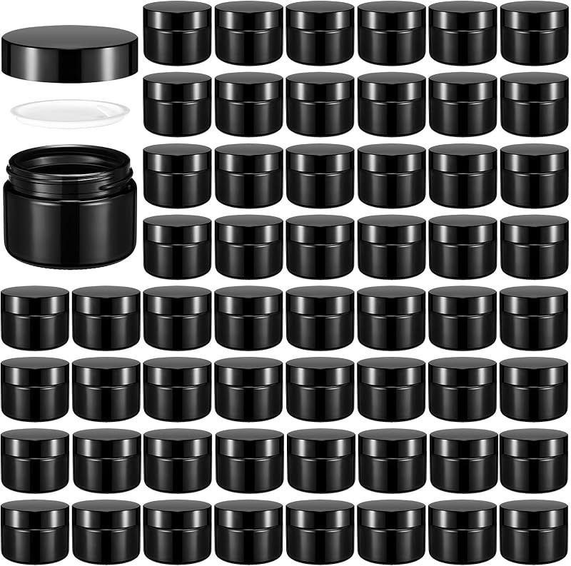 Domensi Frascos de Vidro Recarregáveis com Tampa, Preto, Pacote com 60