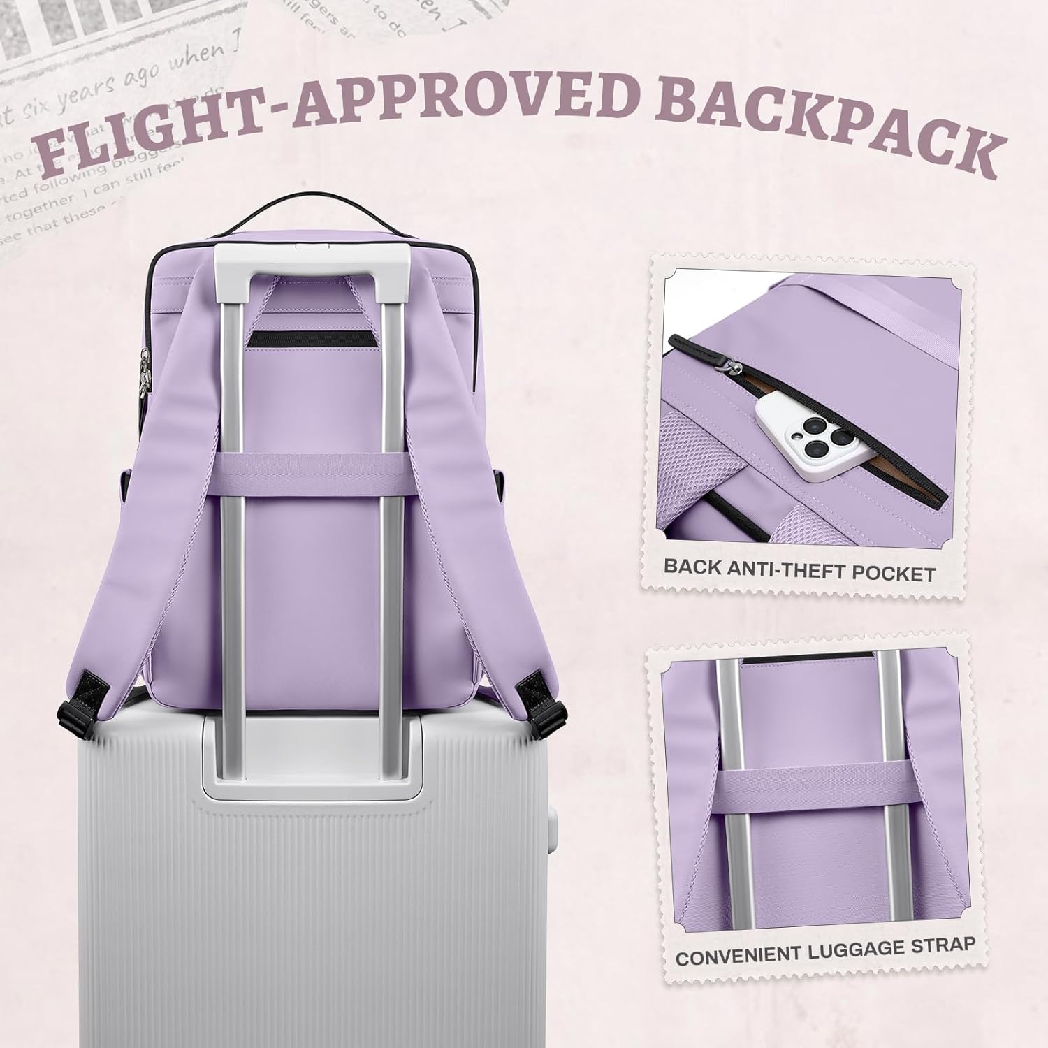 GOLF SUPAGS Imitation Leather Backpack for Women Men Multi-Functional Water-Resistant Casual Daypack for Work, Travel & College Fits 15.6 Inch Laptop (Purple)