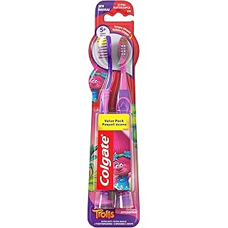 Colgate Kids Toothbrush, Trolls, Extra Soft Toothbrush with Suction Cup, 4 Pack