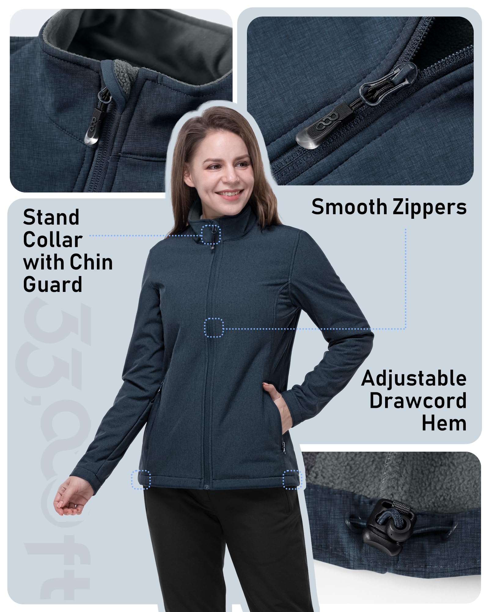 33,000ft Damen Softshelljacke Wasserdichte Winddichte Funktionsjacke Atmungsaktive Übergangsjacke Leichte Fahhradjacke zum Golf, Laufen, Wandern