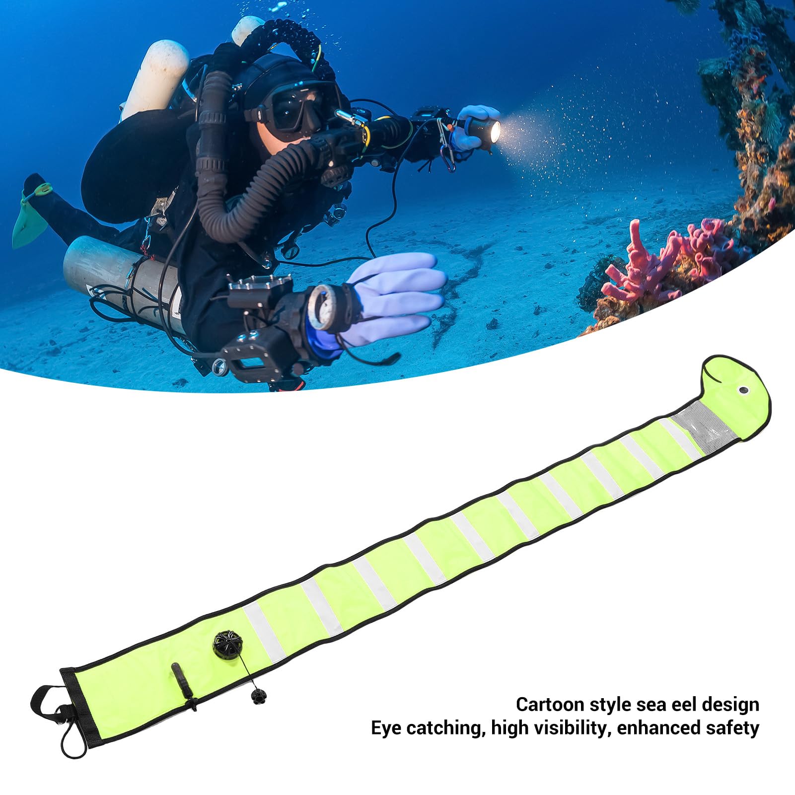 Boja do Znakowania Powierzchni do Nurkowania o Długości 5,9 Stopy, Szczelna Nylonowa Nadmuchiwana Tuba Sygnalizacyjna Snorkelingu i Bezpiecznego Nurkowania