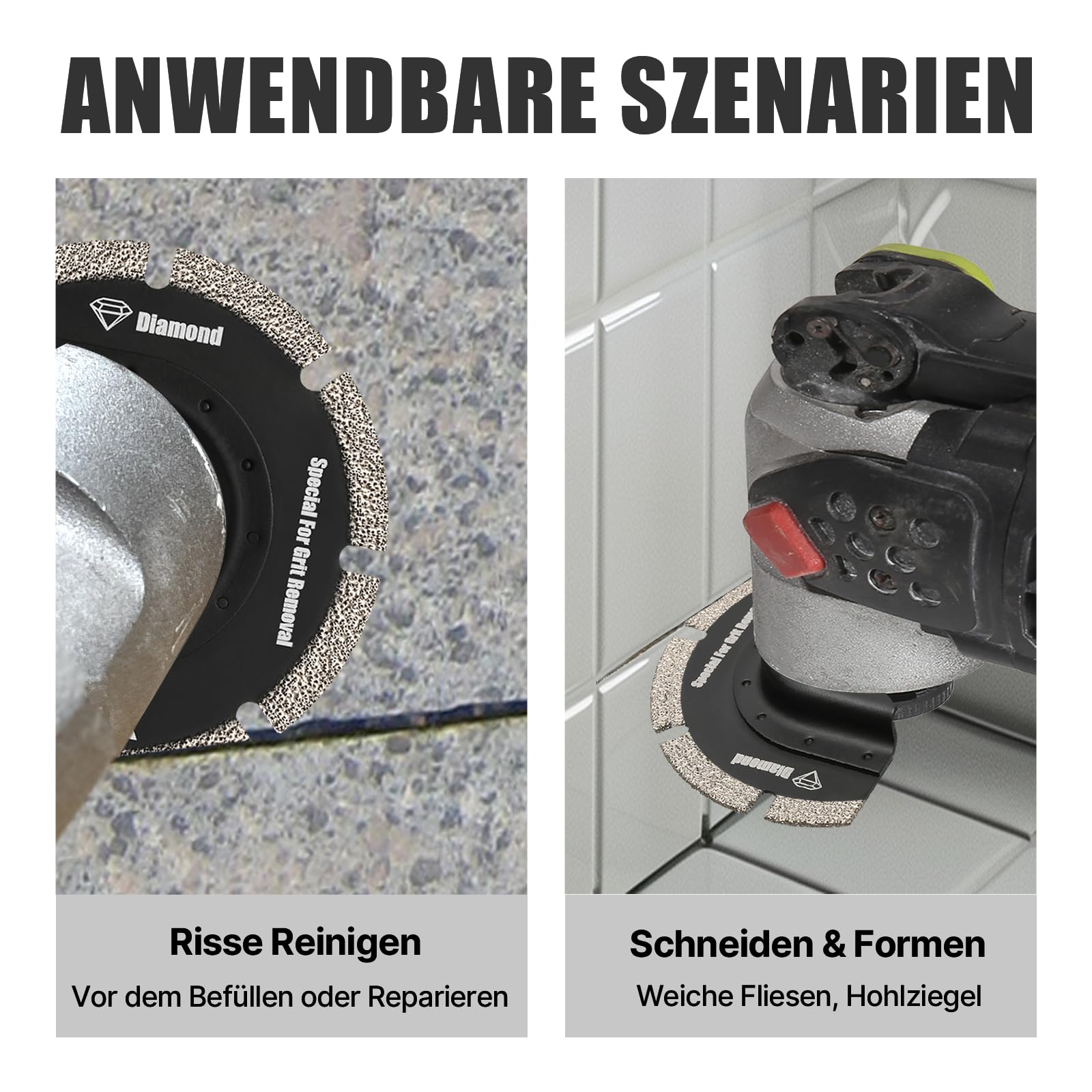 4 Stück Diamant Halbkreisförmige Multifunktionswerkzeug, 76mm Halbrund Multitool Sägeblätter Oszillationswerkzeug für Keramikfliesen, Hohlziegel, Zement, weiche Fliesen, Mauerwerk