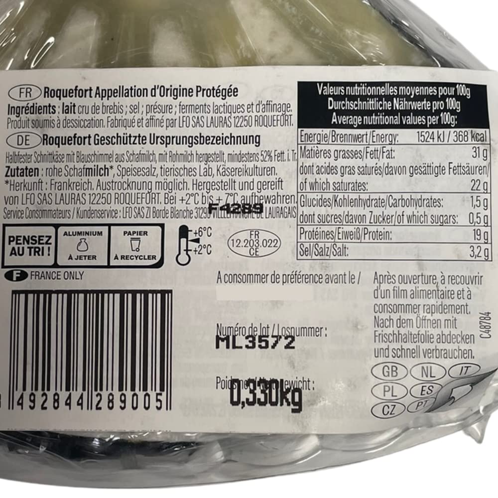 Roquefort La Pastourelle 52% Fett 330 g Packung