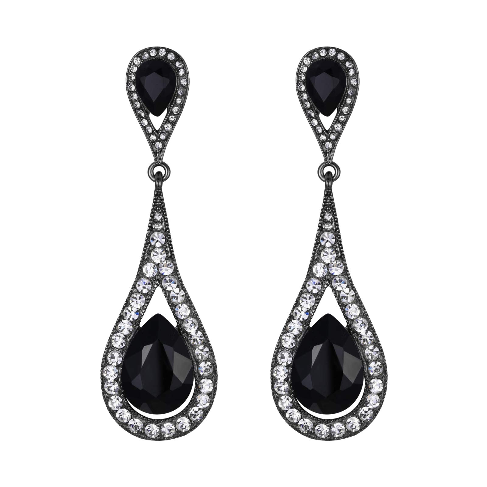 EVER FAITH Women's Jewelry Austrian Crystal Elegant Dual Teardrop Wedding Bride Pierced Dangle Earrings