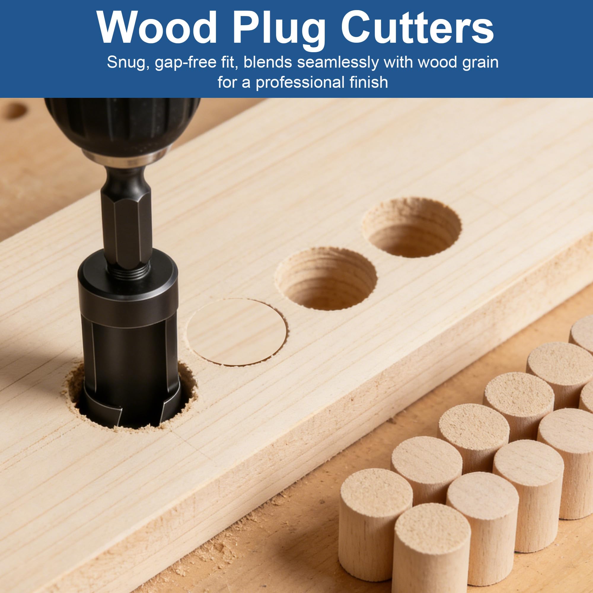 Wood Plug Cutter Set - 8 Pcs for Flush Fit -5