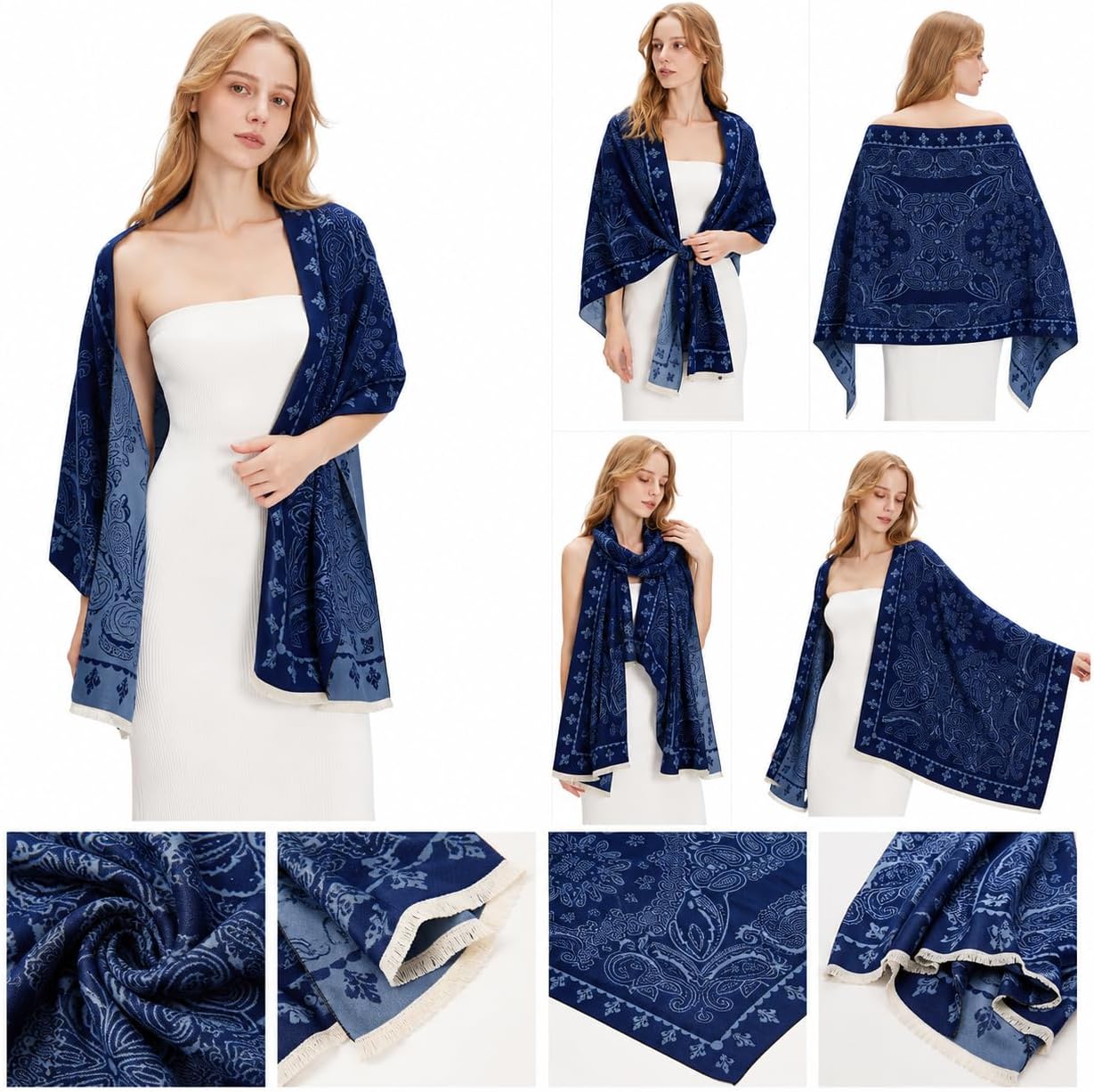 zero season Women's Reversible Paisley Pashmina Shawl Wrap Luxury Jacquard Stole for Wedding Evening Bridal Parties