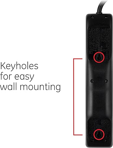 Miniatura 6 de GE - Protector de sobretensión de 6 tomas, extensión de 8 pies, multicontactos, 1300 julios, enchufe plano, tapas de seguridad de cierre por