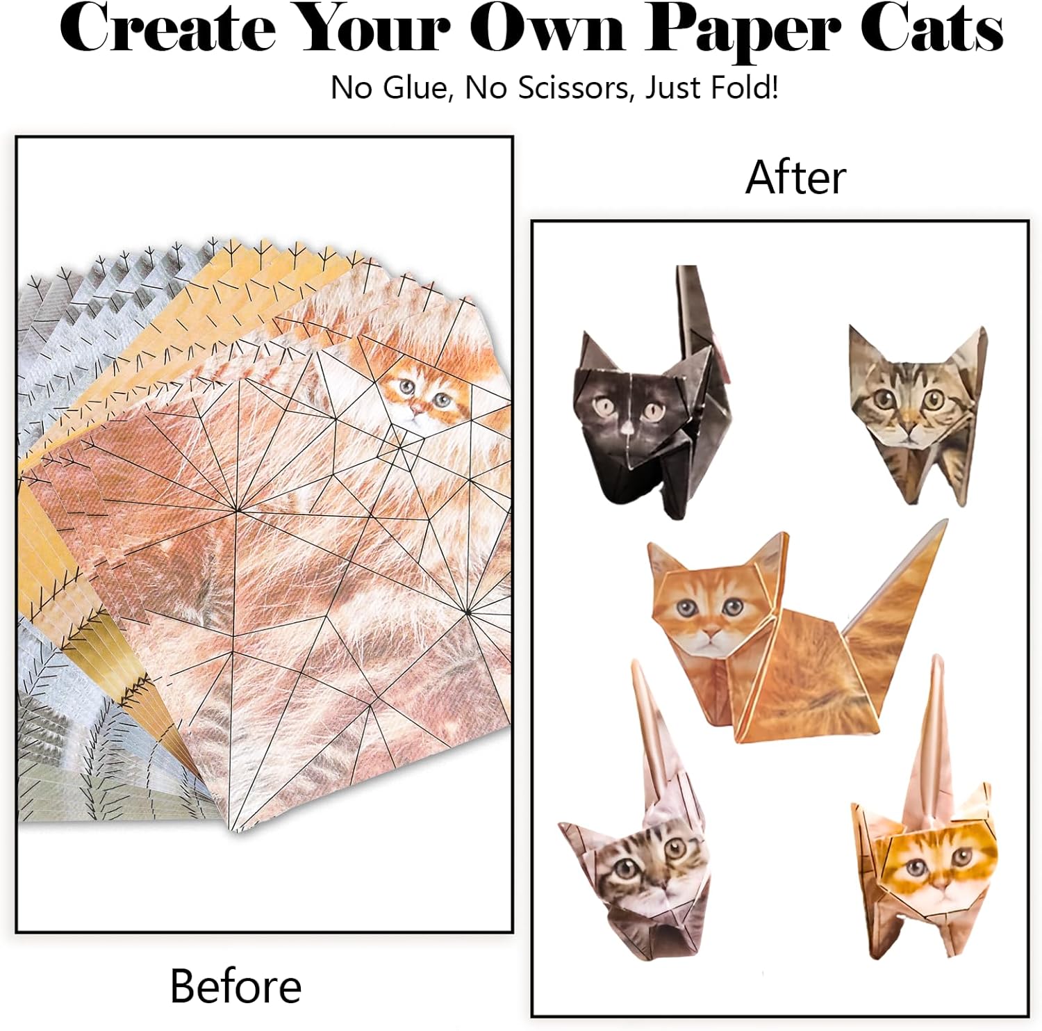 Paper Cats Origami Kit, 50pcs DIY 3D Origami Animal Kit for Create Adorable Paper Cats, Creative Craft Activity for Cat Lovers, Fun Home Desk Decor, Christmas Birthday Gift(Cat) - Image 4