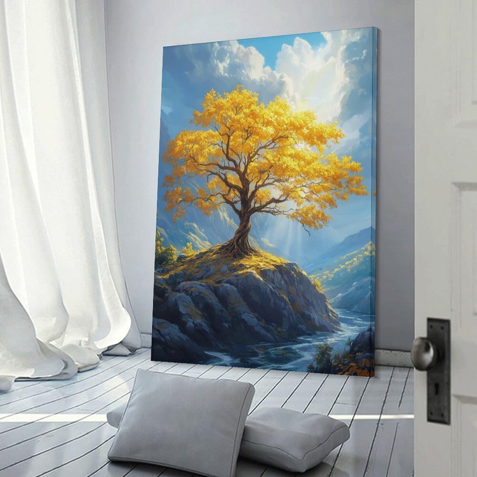 Junmoney Golden Tree Landscape Canvas Wall Decor, 20x30inch(50x75cm), for Bedroom, Guest Room Or Reading Nook, Canvas Wall Decor for Personal Spaces
