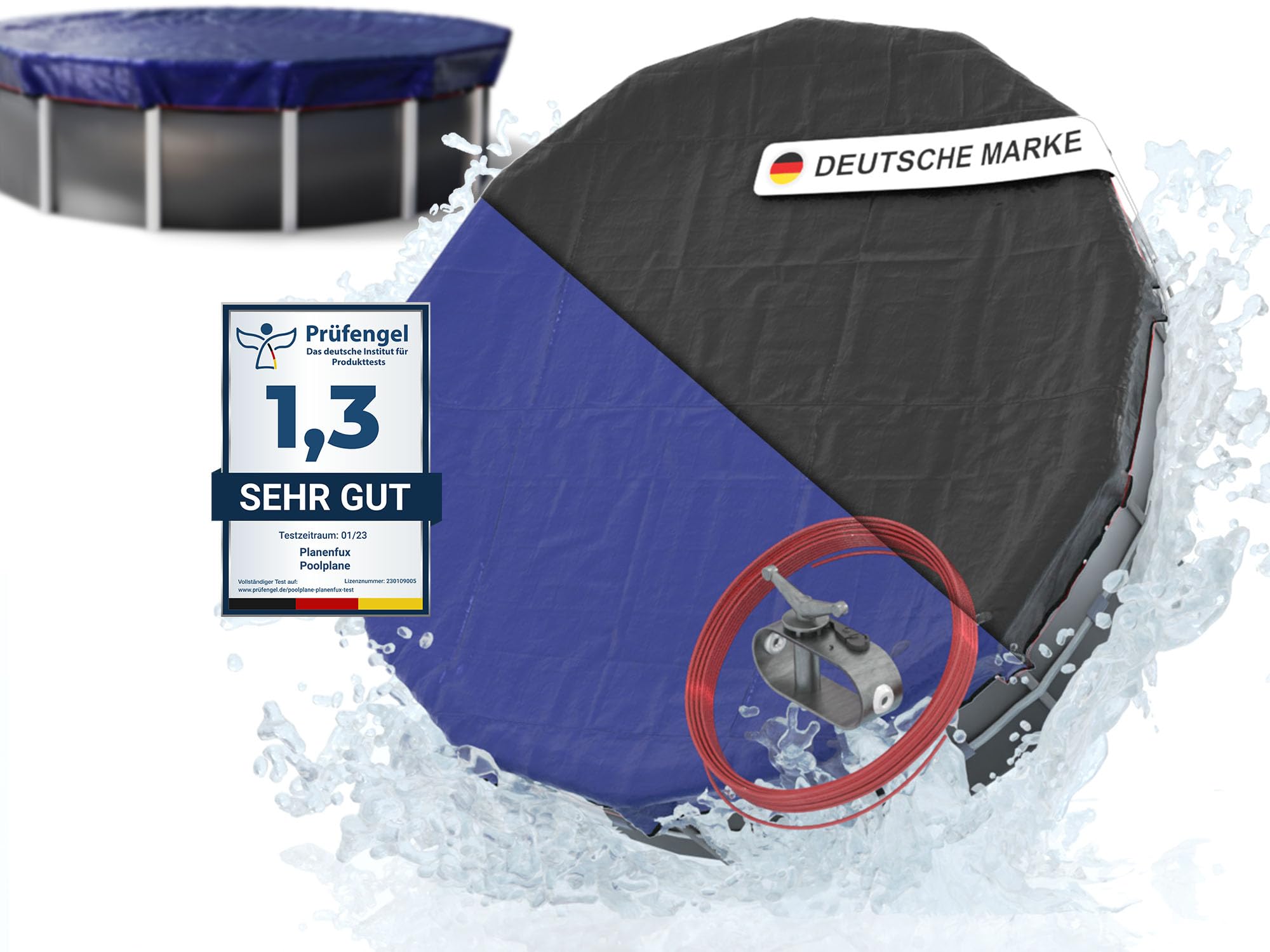 Planenfux® Poolabdeckung rund 550 cm (Für Ø 500-550cm Becken) | 2-in-1 Pool Abdeckplane aus 200g/m² PE Material | Poolplane Solarplane für Sommer & Winterabdeckung | Ø 610 cm Rundpool Abdeckung