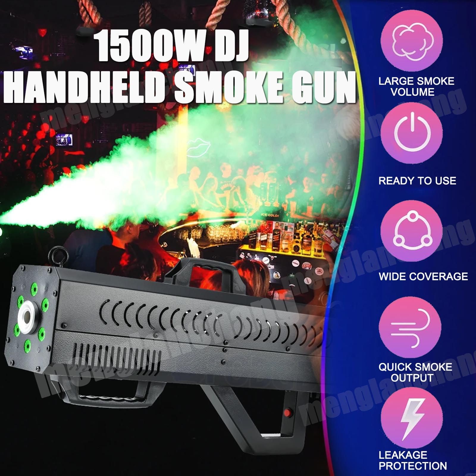Macchina Del Fumo Portatile 1500w Con Luce Led Rgb, Pistola Fumogena Per Feste,Attrezzatura Per Effetti Scenici Per Halloween,Concerti Dj,Eventi Speciali, Effetti Scenici E Locali Notturni Black