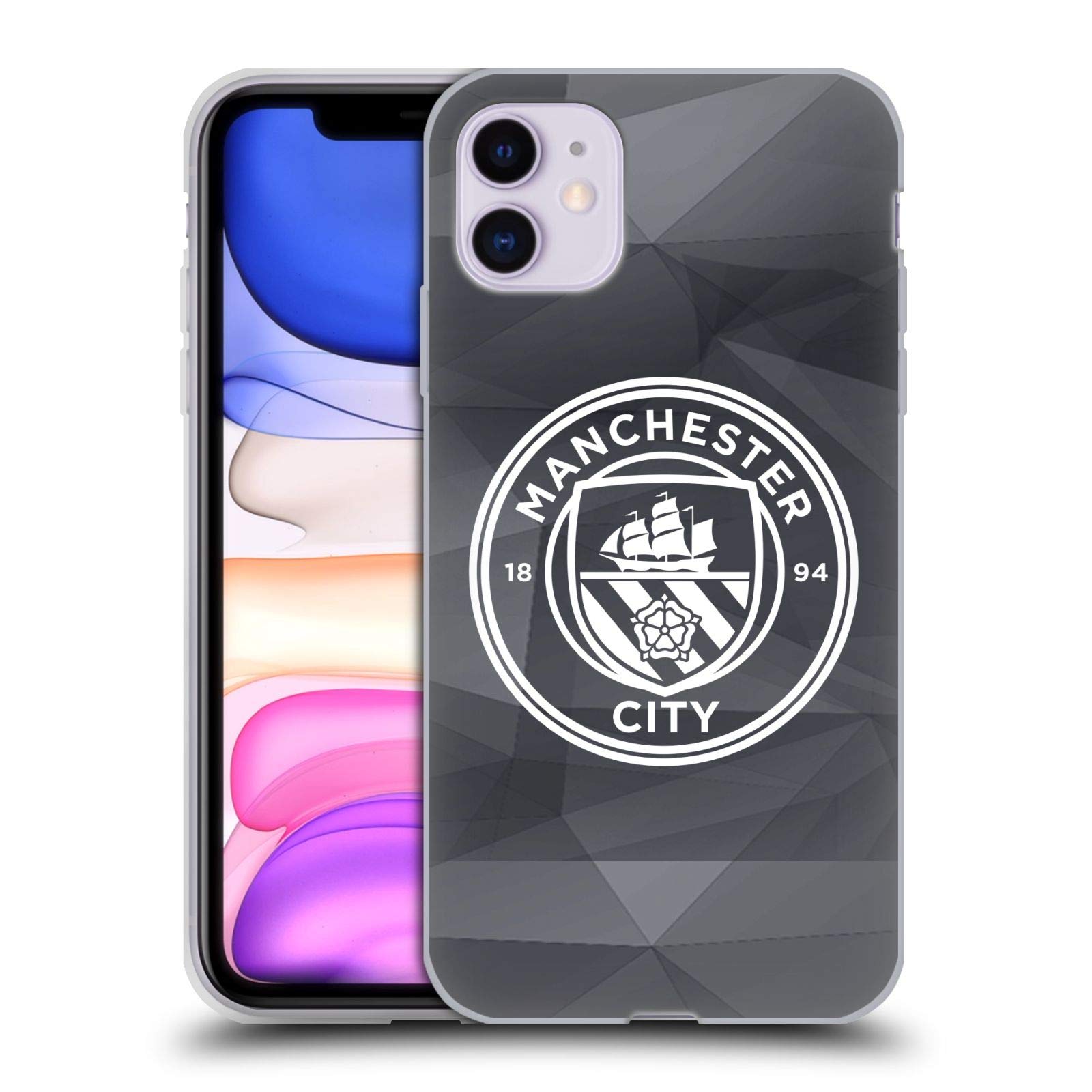 Head Case Designs Officially Licensed Manchester City Man City FC Black White Mono Badge Geometric Soft Gel Case Compatible with Apple iPhone 11