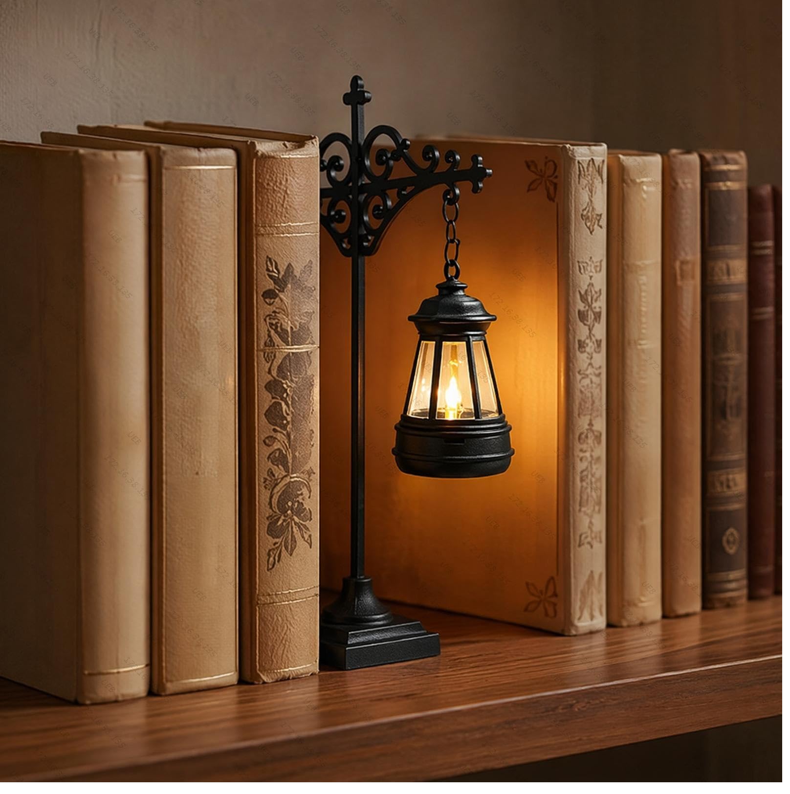 Vintage Ghost Bookshelf Lantern, Warm LED Mini Hanging Nightlight, Portable Reading Lamp, Spooky Halloween Ornament for Shelf & Indoor Tabletop Decor (J)