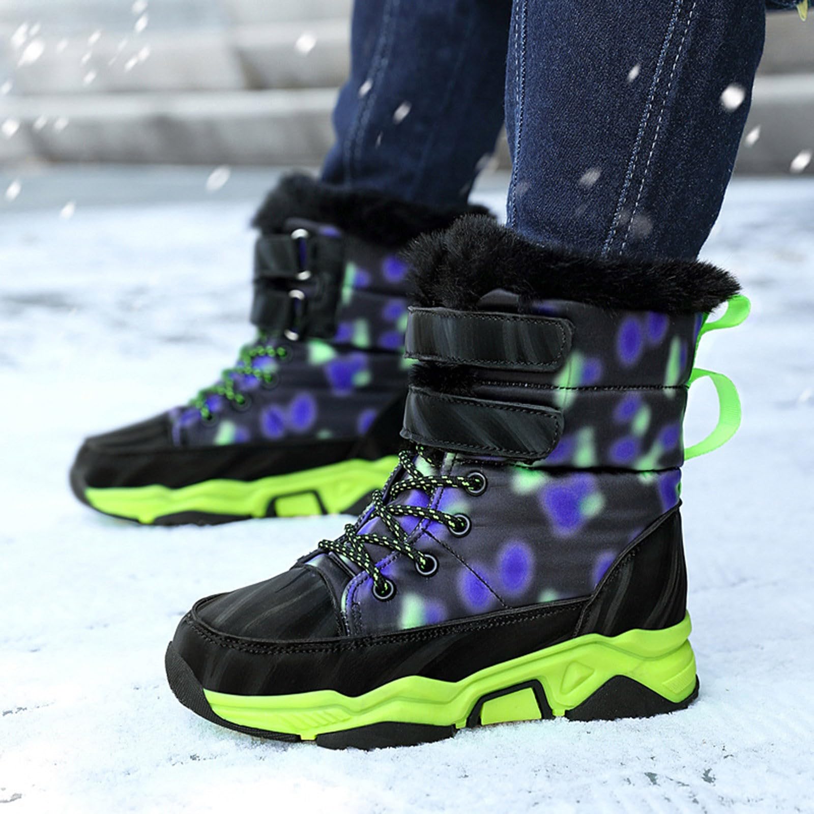 Stivali da Neve per Bambine Bambini Moda Calzature da Escursionismo Stivali Invernali Antiscivolo Scarpe Invernali Allaperto Antiscivolo Boots Stivaletti Stringati per Bambina