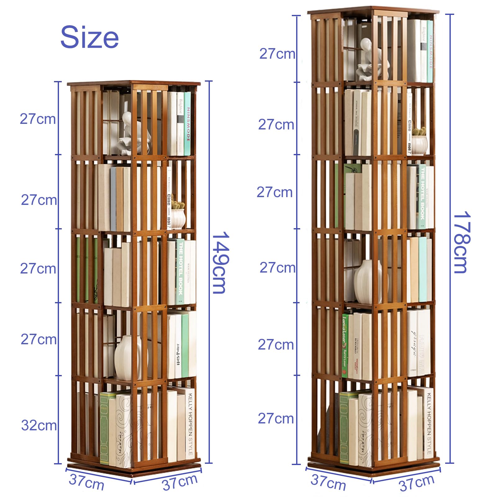 Libreria girevole in bambù a piani girevole a 360° con vetrina angolare, scaffale per libri e decorazioni, scaffale per bambini e adulti, libreria multifunzionale (6 strato)