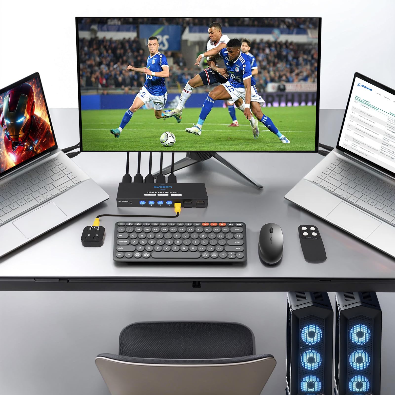 KVM e Switch 4 PC 1 Monitor 4K60Hz - HDMI Switch 4 Porte PC Share Monitor USB 2.0 Tastiera Mouse 4 Cavi KVM e Controller Desktop Inclusi
