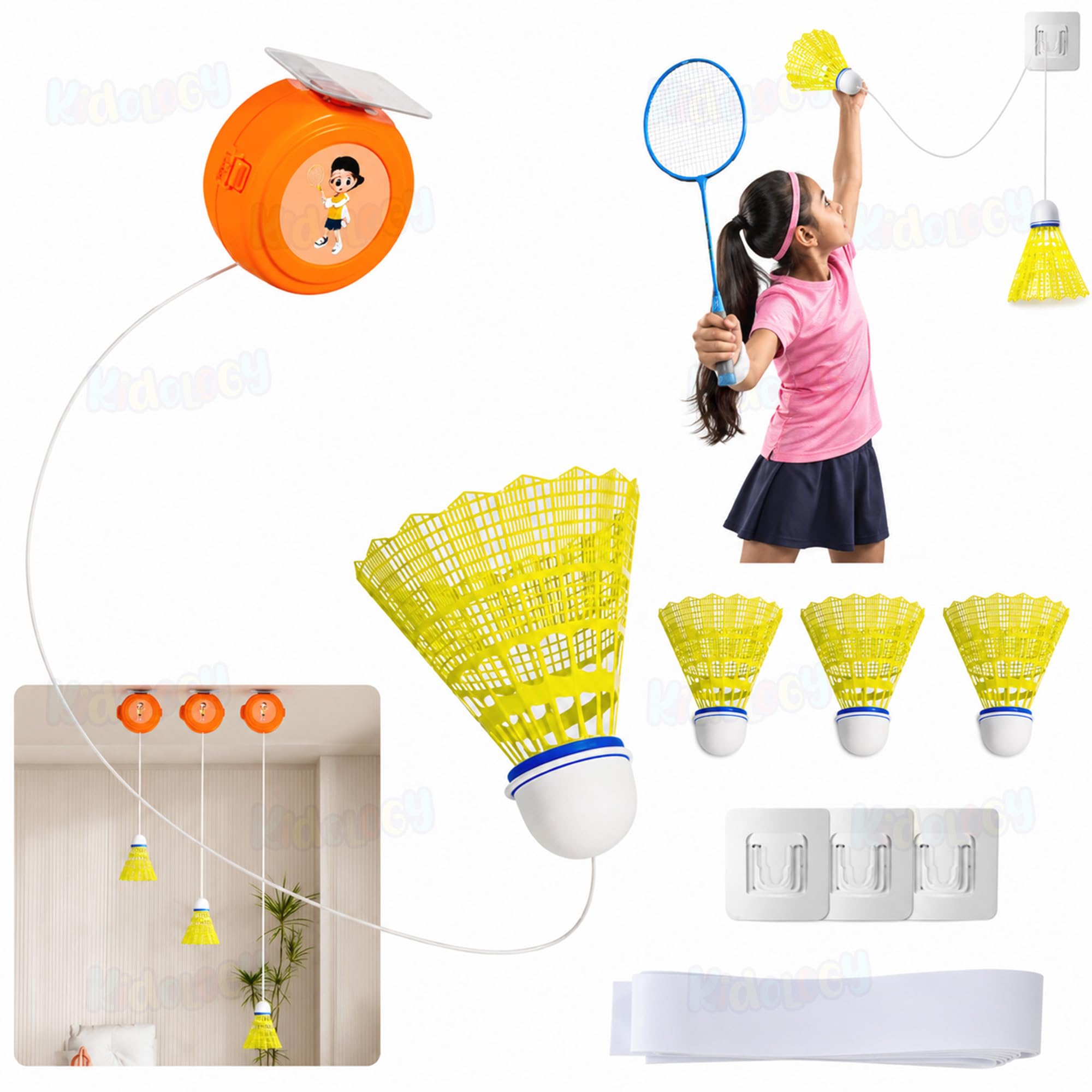 Kidology Hanging Badminton Self-Training Kit (3 Shuttles & 1 Trainer) – Rebounder for Self-Practice, Skill Improvement & Exercise, Ideal for Beginners, Solo Trainer for Boys & Girls (No Racket)-image-37