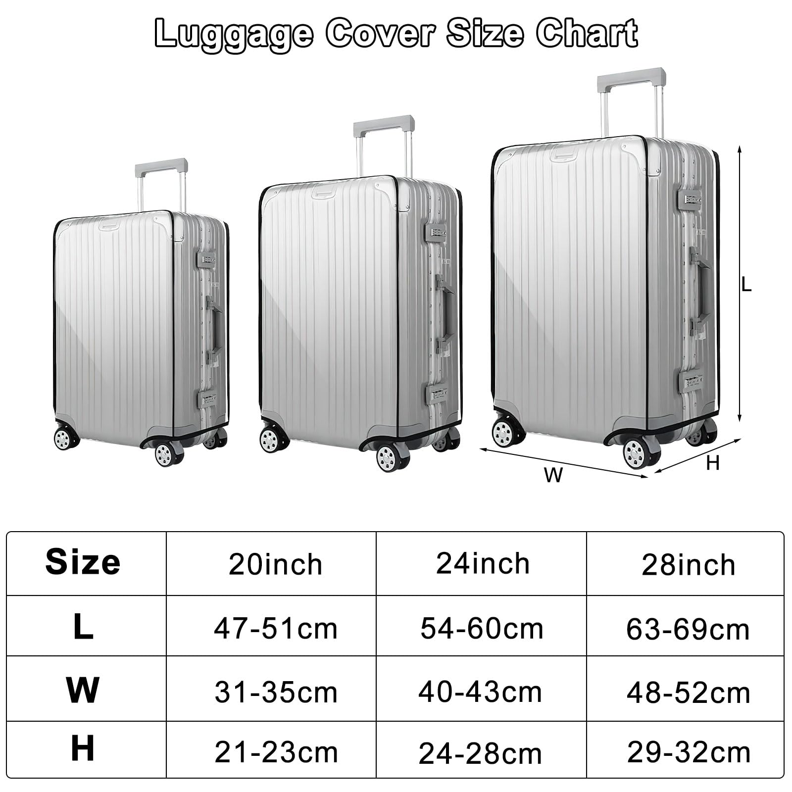 HENGBIRD 3 Stück Kofferschutzhülle Transparent 20+24+28 Zoll Koffer Set PVC Kofferhülle Wasserdicht Kofferüberzug Schutzhülle Koffer Hüllen Hülle Kofferschutzhülen Suitcase Cover Überzug Abdeckung