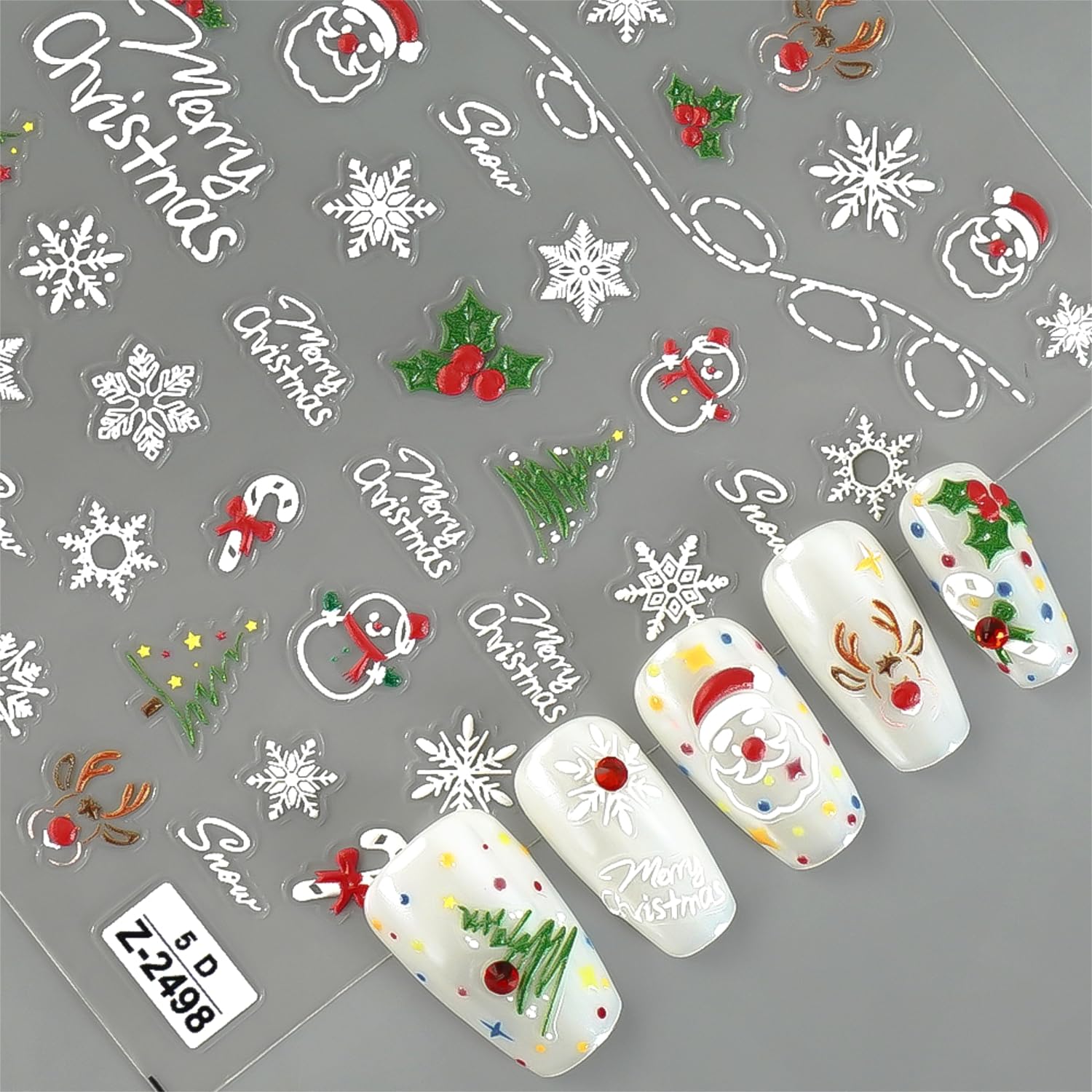 5D Embossed Christmas Nail Stickers Self Adhesive Christmas Nail Art Stickers Snowman Snowflake Nail Decals Winter Nail Design Santa Claus Nails