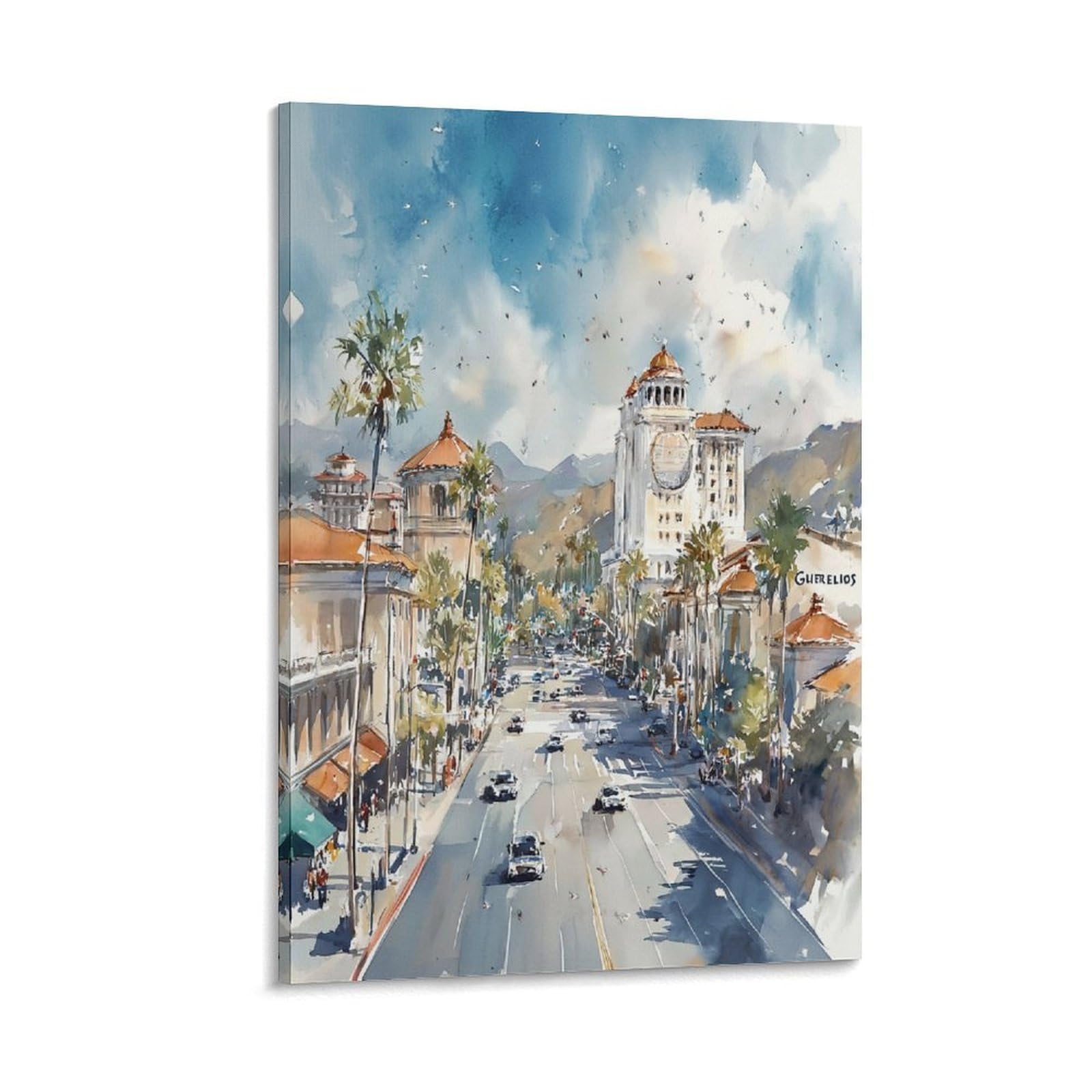 XWYMXZ Las Vegas Watercolor Nevada 16x24inch(40x60cm) Vintage Travel Poster Watercolor Canvas Art