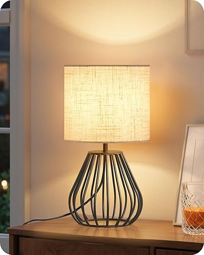 Miniatura 10 de DCW06TL05 - Lámpara de mesa dorada, pequeña lámpara de noche dorada con base de metal y pantalla de lino blanco, lámpara de mesa moderna para blanco