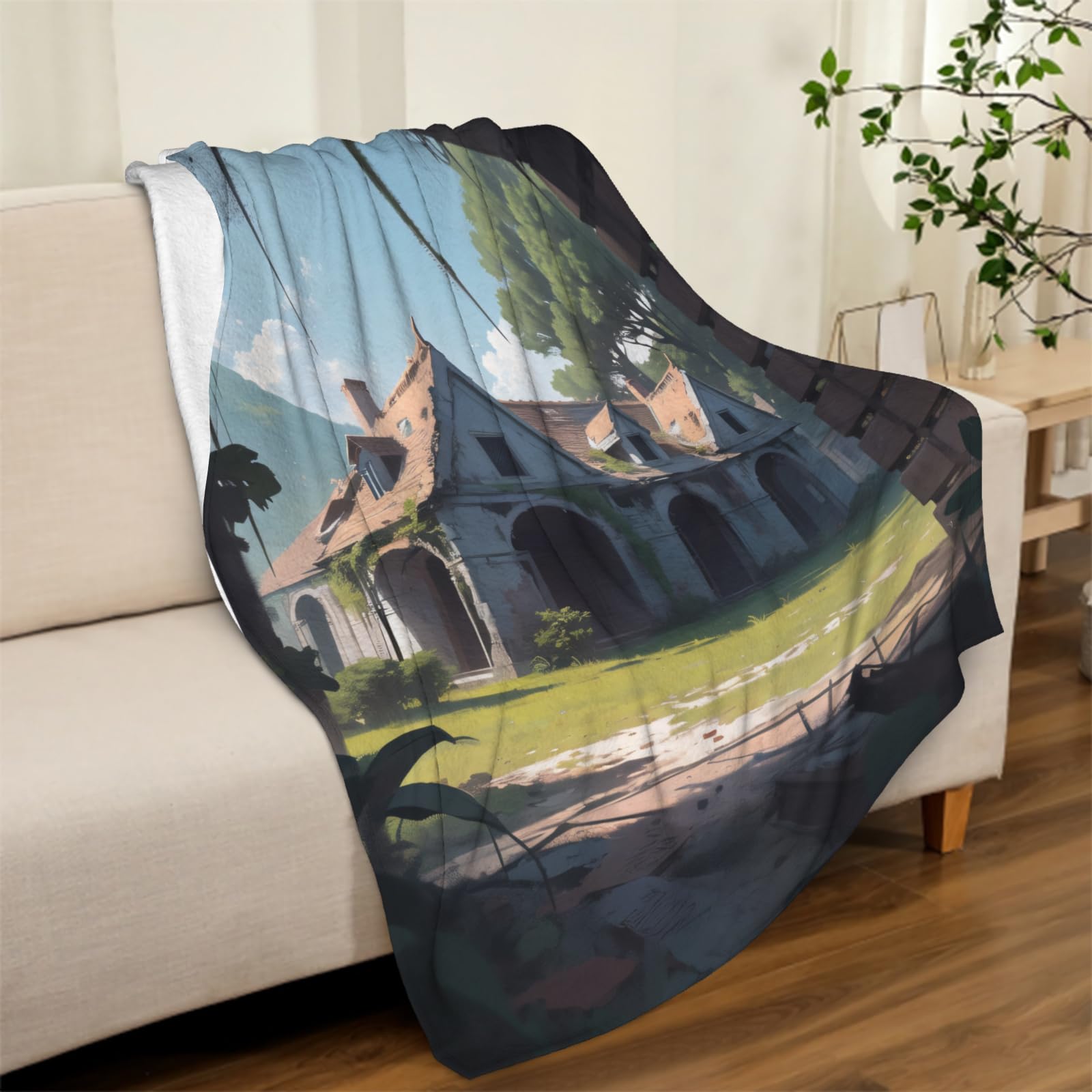 Manta de Franela Elegante Lamentable 180x200 cm Manta de Franela de Microfibra País Elegante Manta de Felpa Suave para Sofá Cama Manta Polar Invierno Gruesa y Esponjosa Caliente