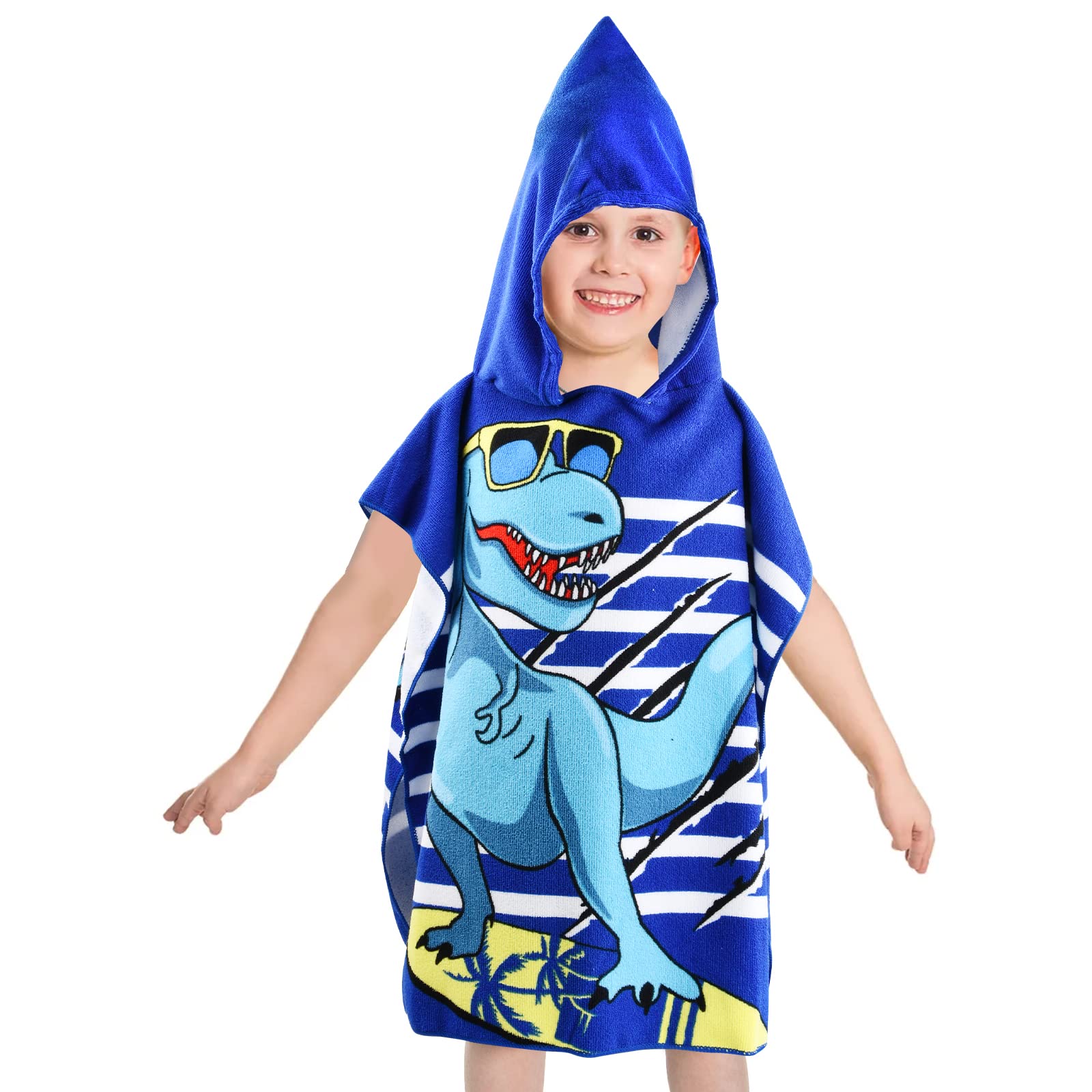 Serviette Capuche Enfant Microfibre - Motifs Dinosaure/requin - 60x120cm - Pour Plage Et Piscine