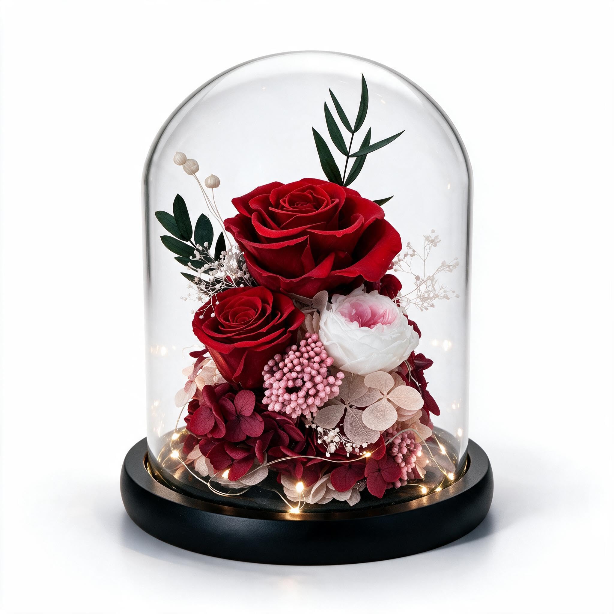 ADDWel Rose éternelle Rouge sous Cloche en Verre avec LED, Rose Infinie, idée Cadeau